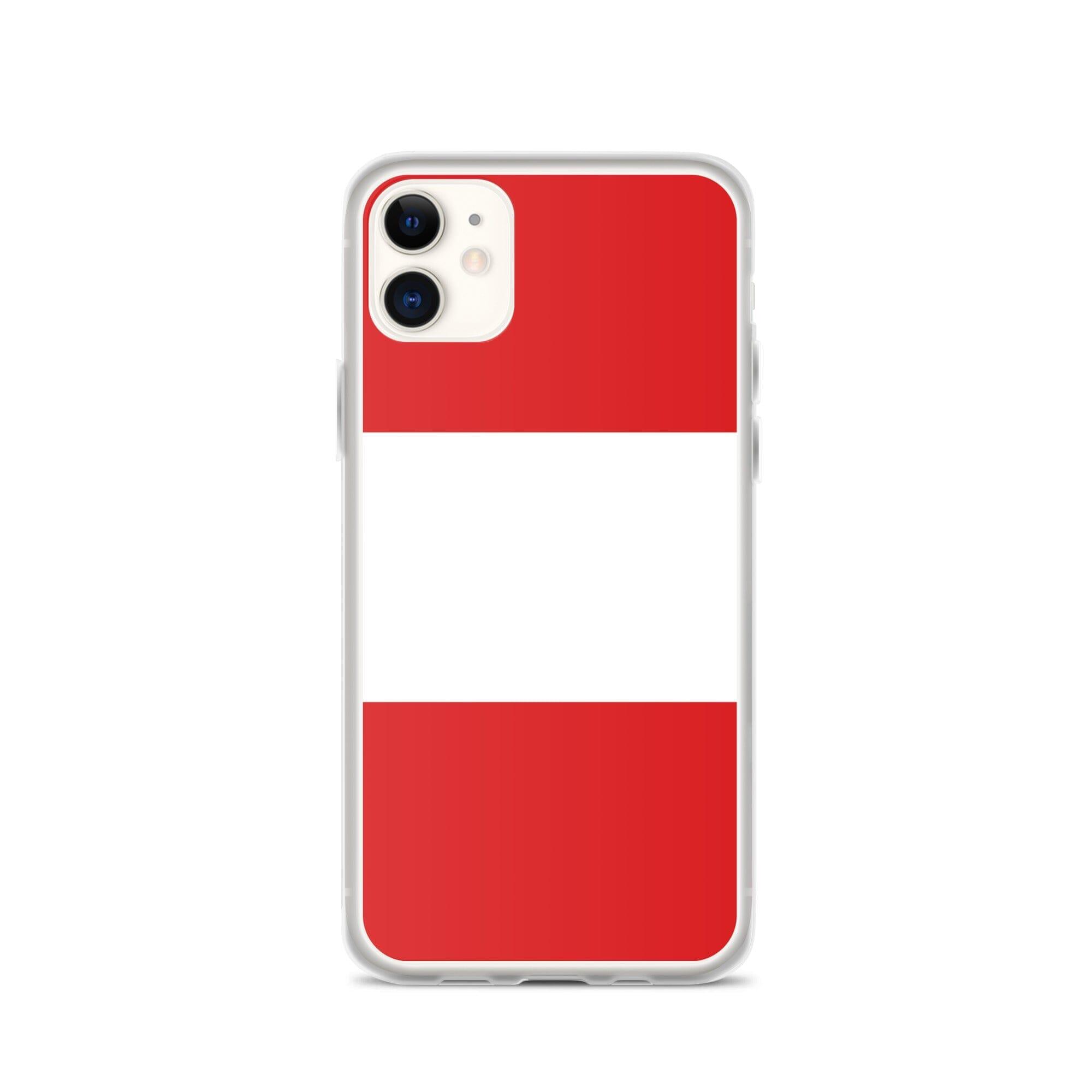 Coque de téléphone transparente avec le drapeau du Pérou, conçue pour iPhone, offrant protection et style.