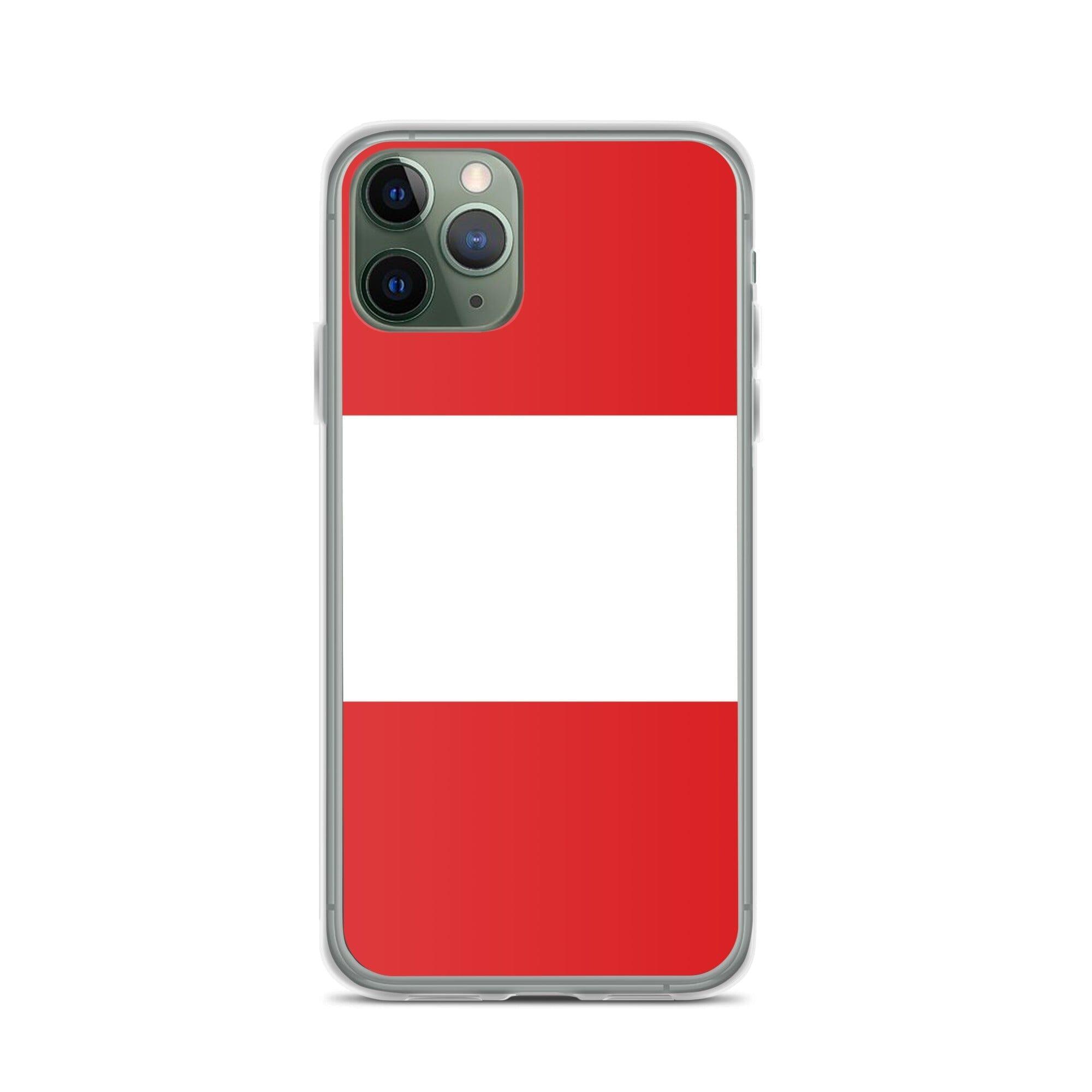 Coque de téléphone transparente avec le drapeau du Pérou, conçue pour iPhone, offrant protection et style.