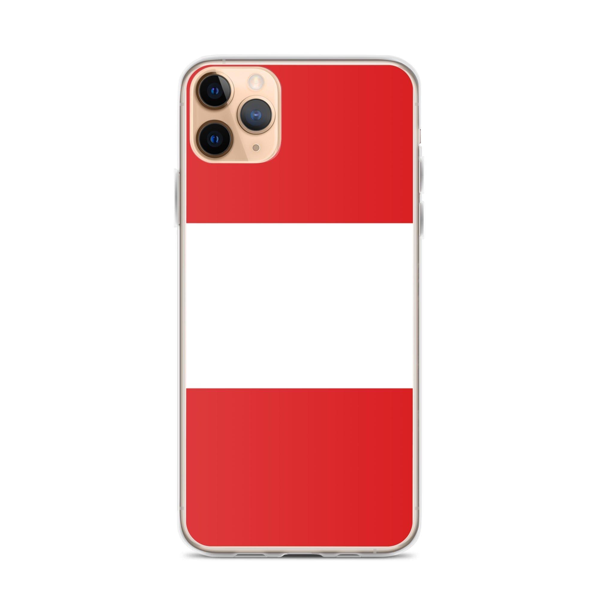 Coque de téléphone transparente avec le drapeau du Pérou, conçue pour iPhone, offrant protection et style.