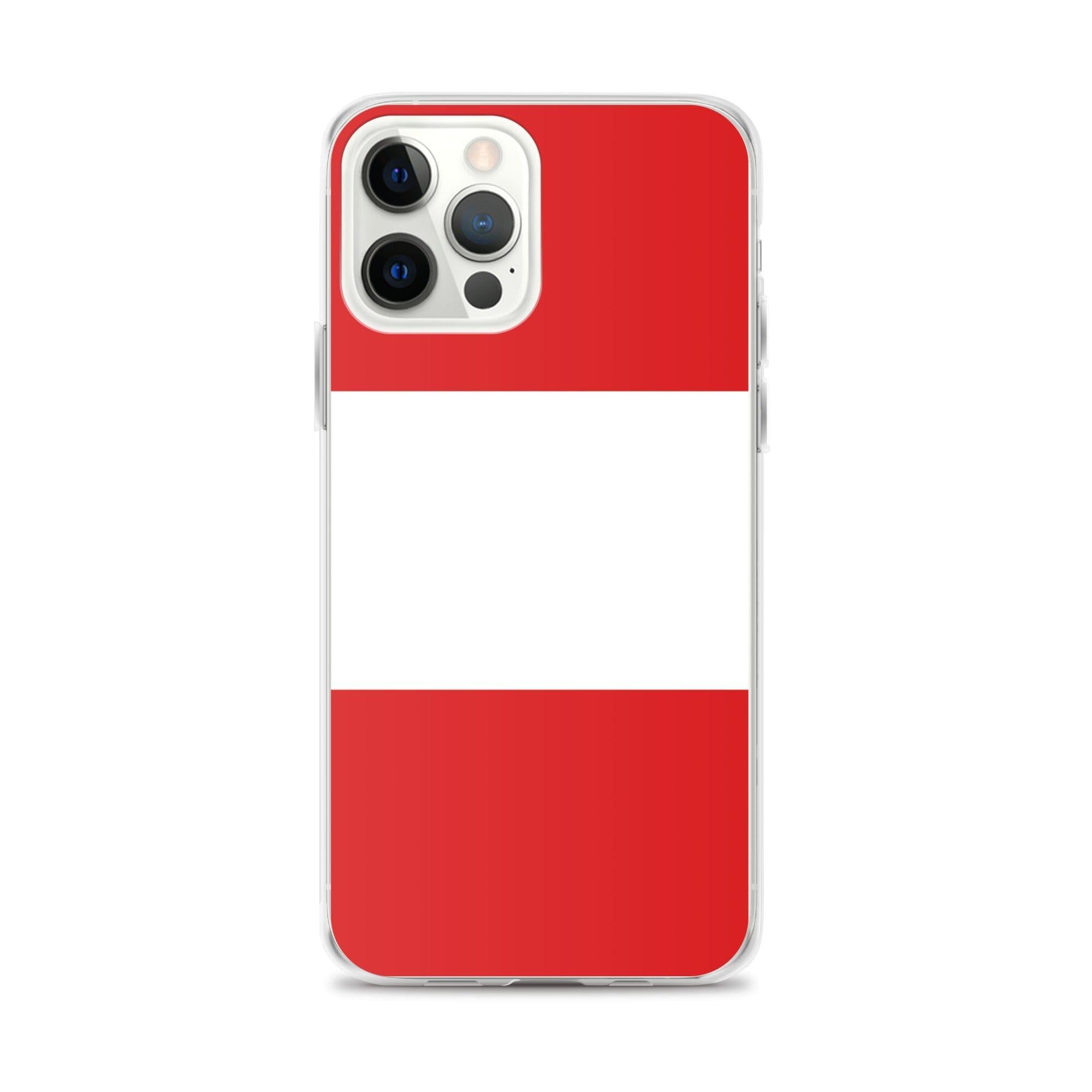 Coque de téléphone transparente avec le drapeau du Pérou, conçue pour iPhone, offrant protection et style.