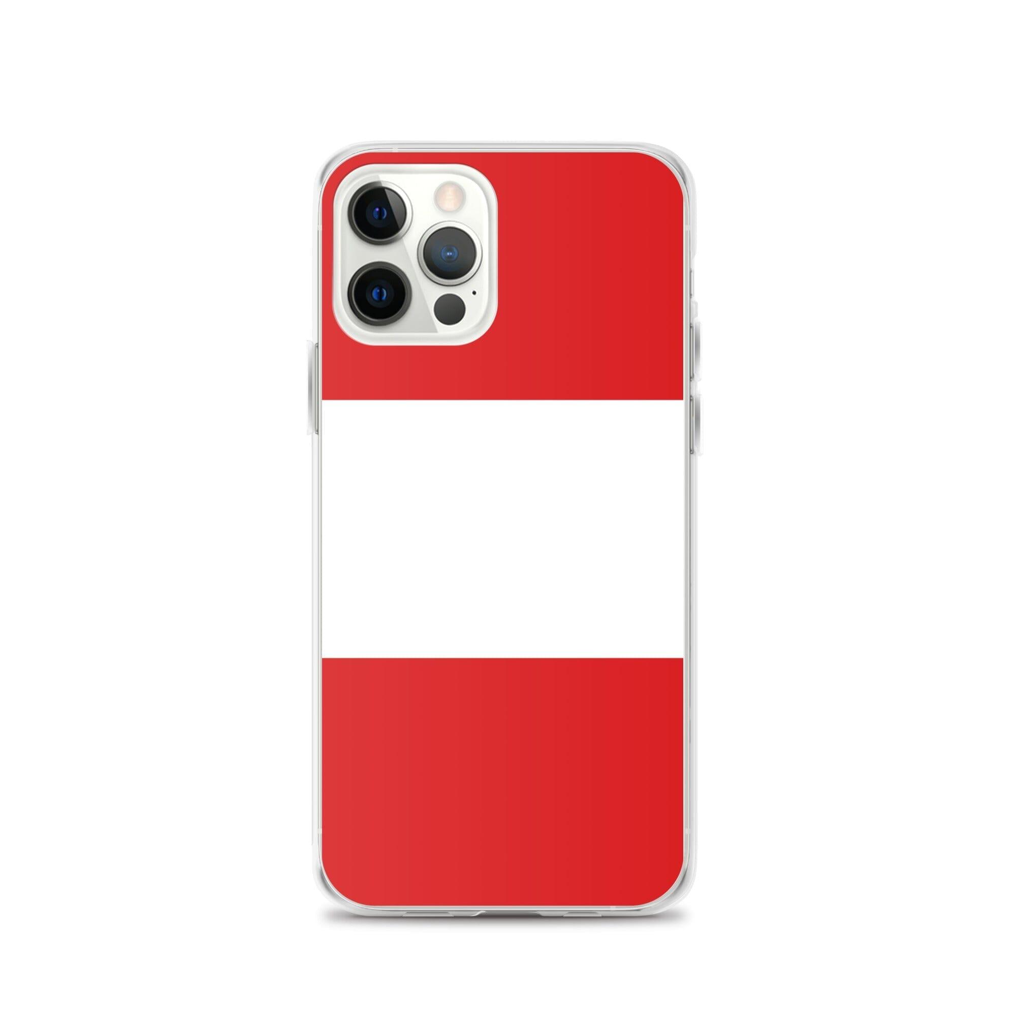 Coque de téléphone transparente avec le drapeau du Pérou, conçue pour iPhone, offrant protection et style.