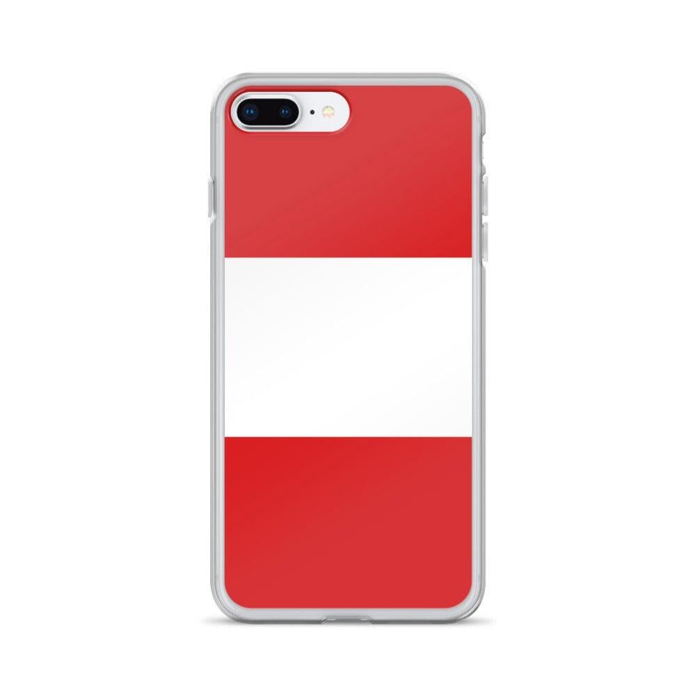 Coque de téléphone transparente avec le drapeau du Pérou, conçue pour iPhone, offrant protection et style.