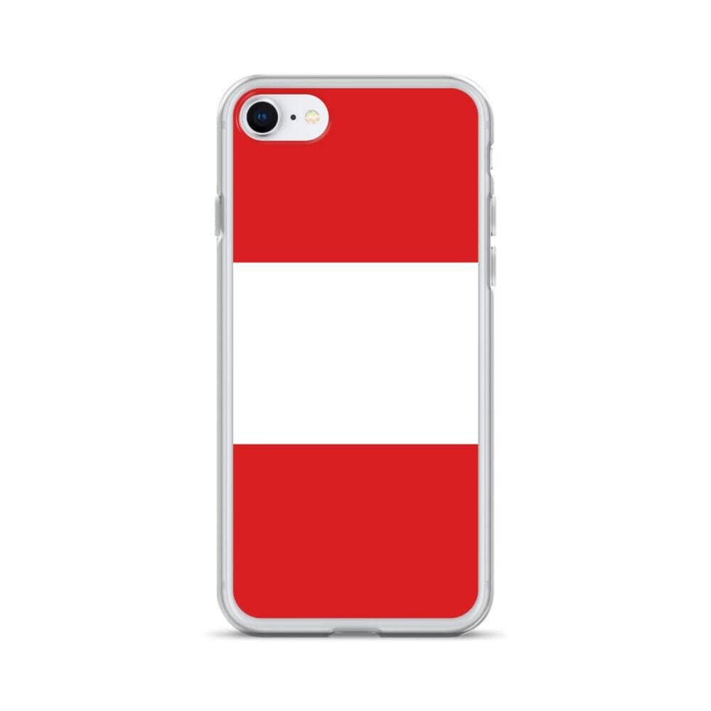 Coque de téléphone transparente avec le drapeau du Pérou, conçue pour iPhone, offrant protection et style.