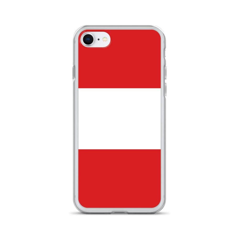 Coque de téléphone transparente avec le drapeau du Pérou, conçue pour iPhone, offrant protection et style.