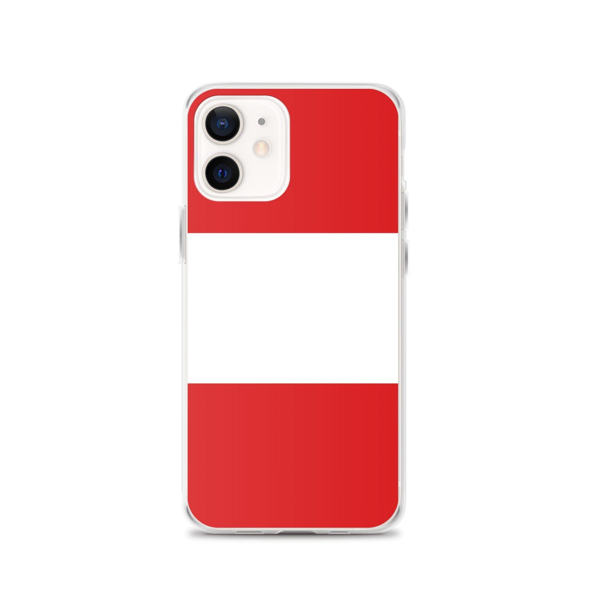 Coque de téléphone transparente avec le drapeau du Pérou, conçue pour iPhone, offrant protection et style.