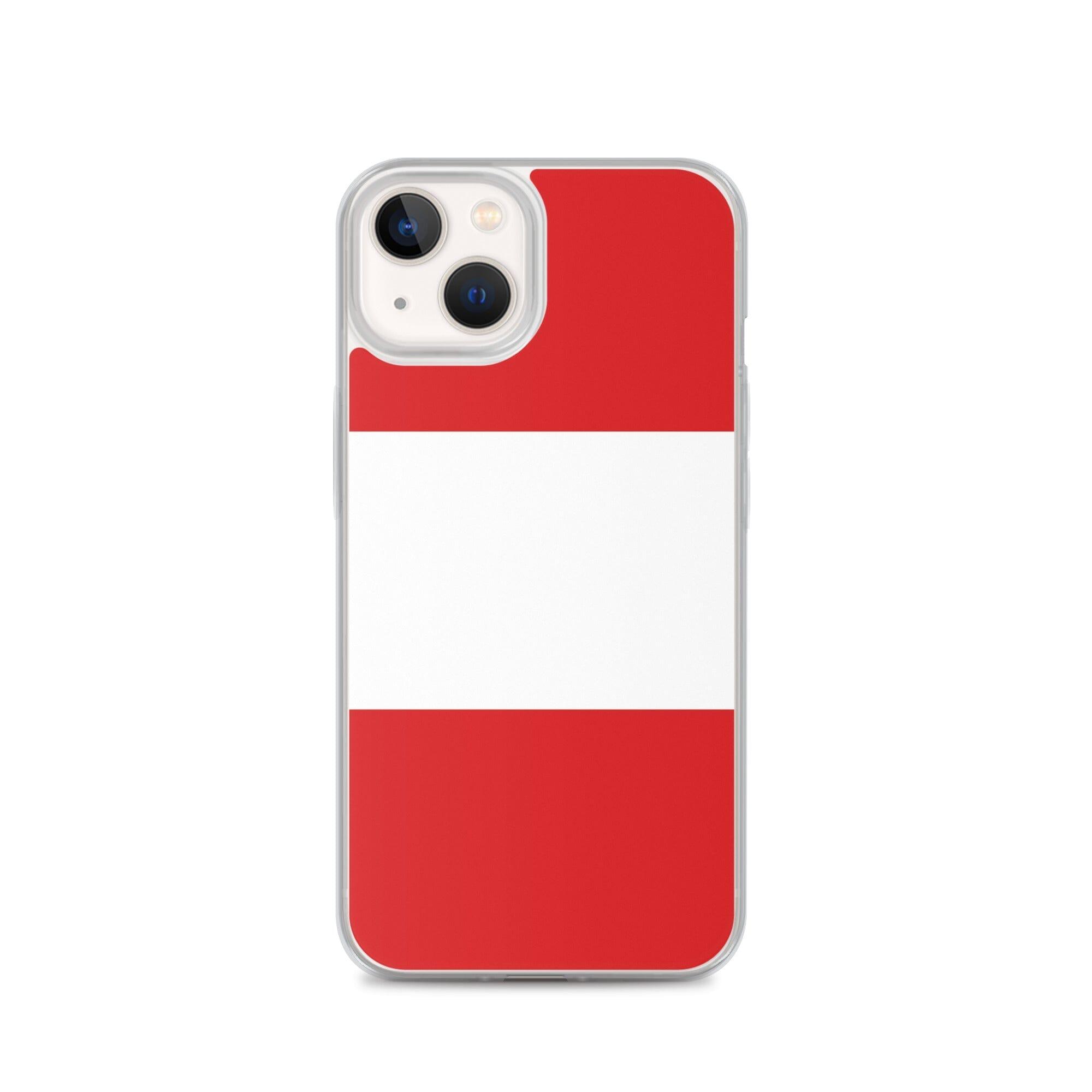 Coque de téléphone transparente avec le drapeau du Pérou, conçue pour iPhone, offrant protection et style.