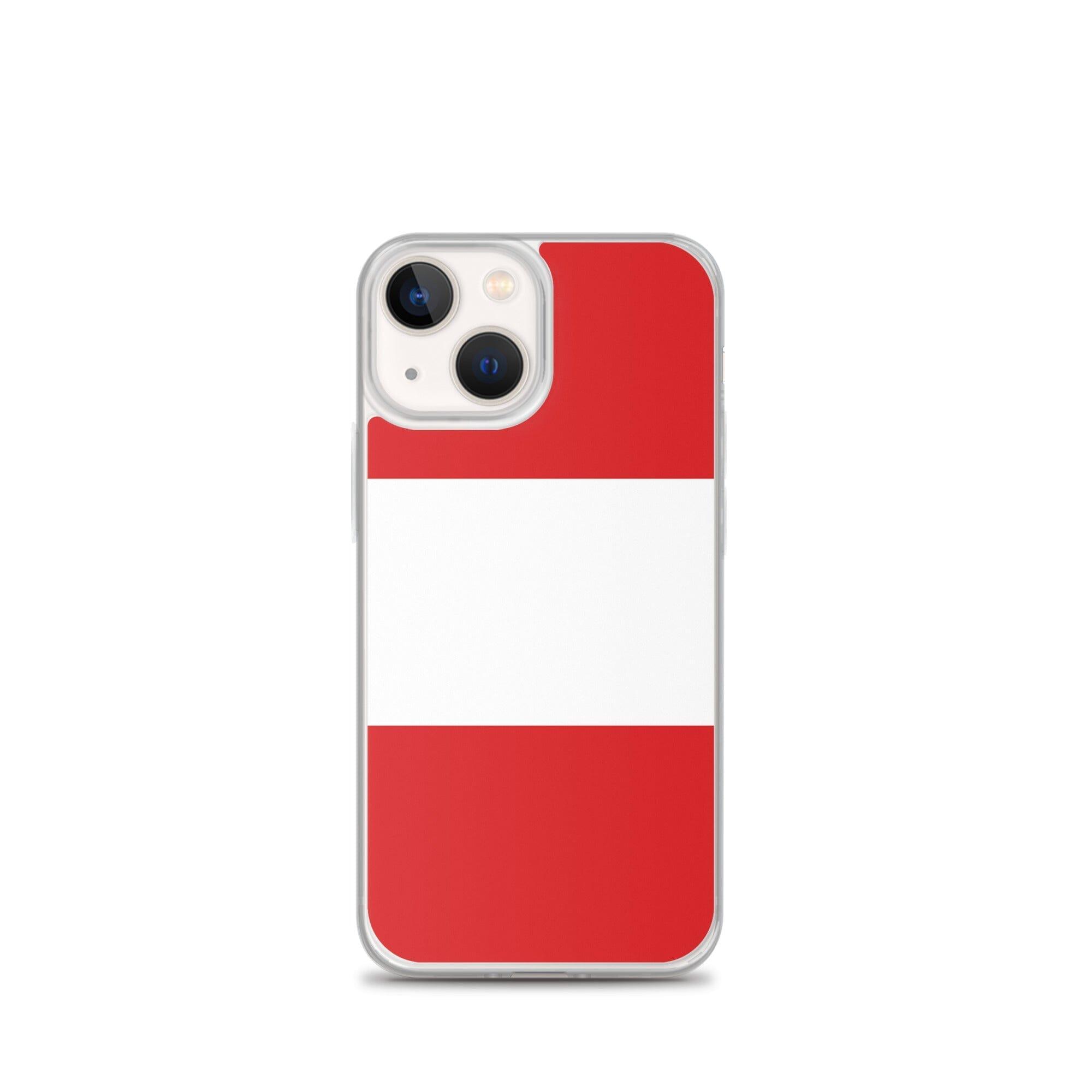 Coque de téléphone transparente avec le drapeau du Pérou, conçue pour iPhone, offrant protection et style.