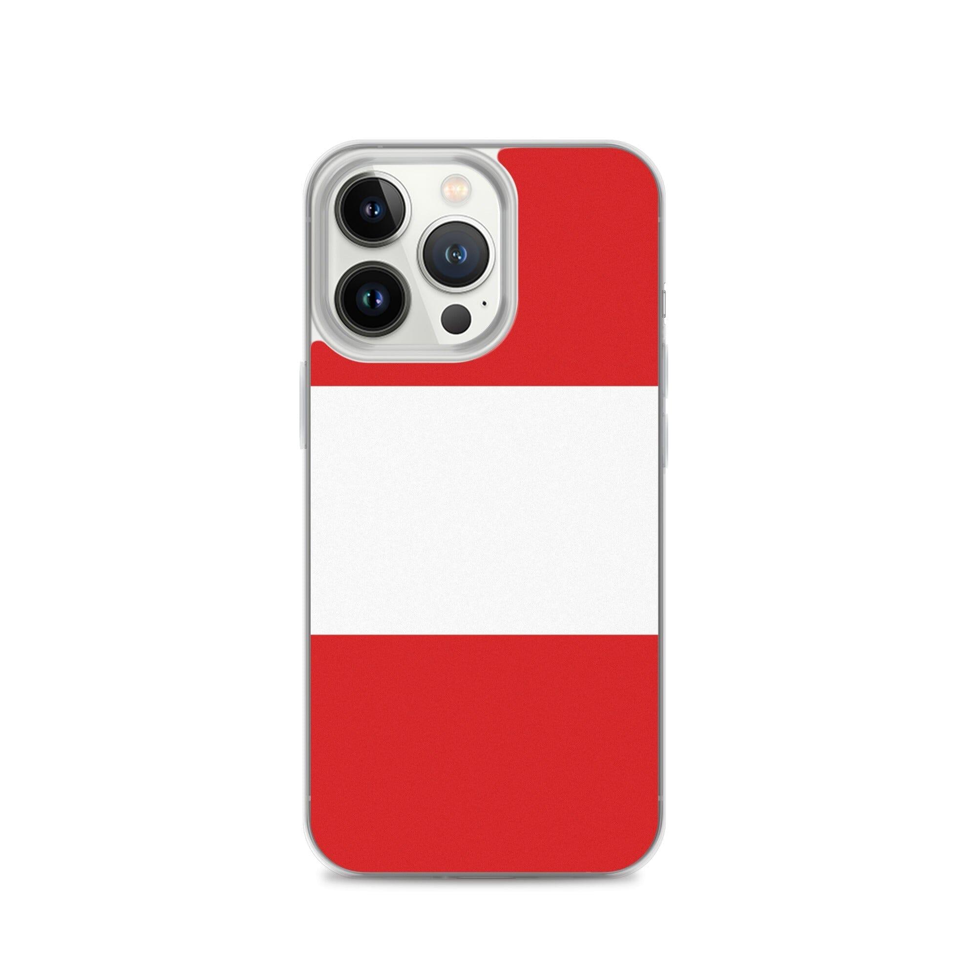 Coque de téléphone transparente avec le drapeau du Pérou, conçue pour iPhone, offrant protection et style.