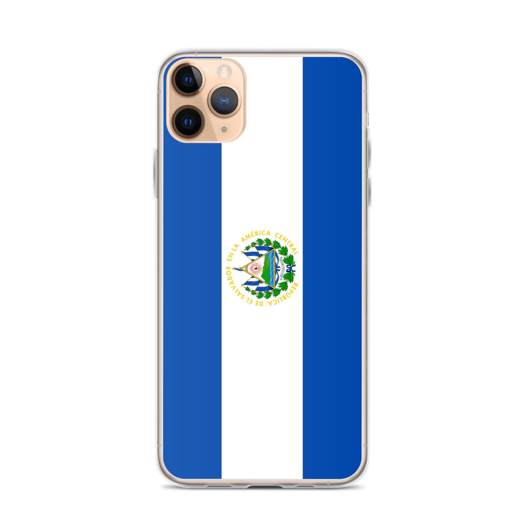 Coque de téléphone transparente avec le drapeau du Salvador, offrant une protection pour iPhone.