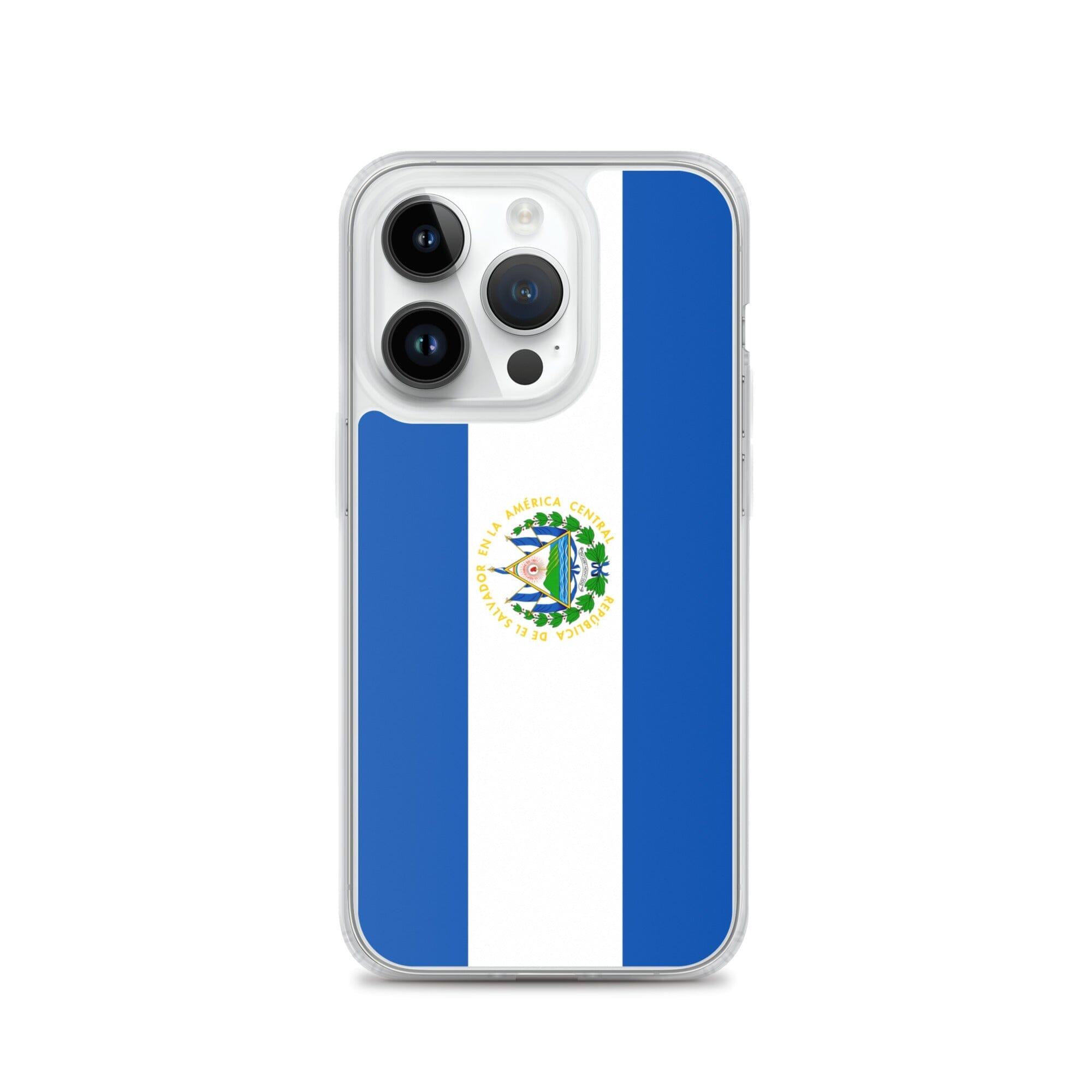 Coque de téléphone transparente avec le drapeau du Salvador, offrant une protection pour iPhone.