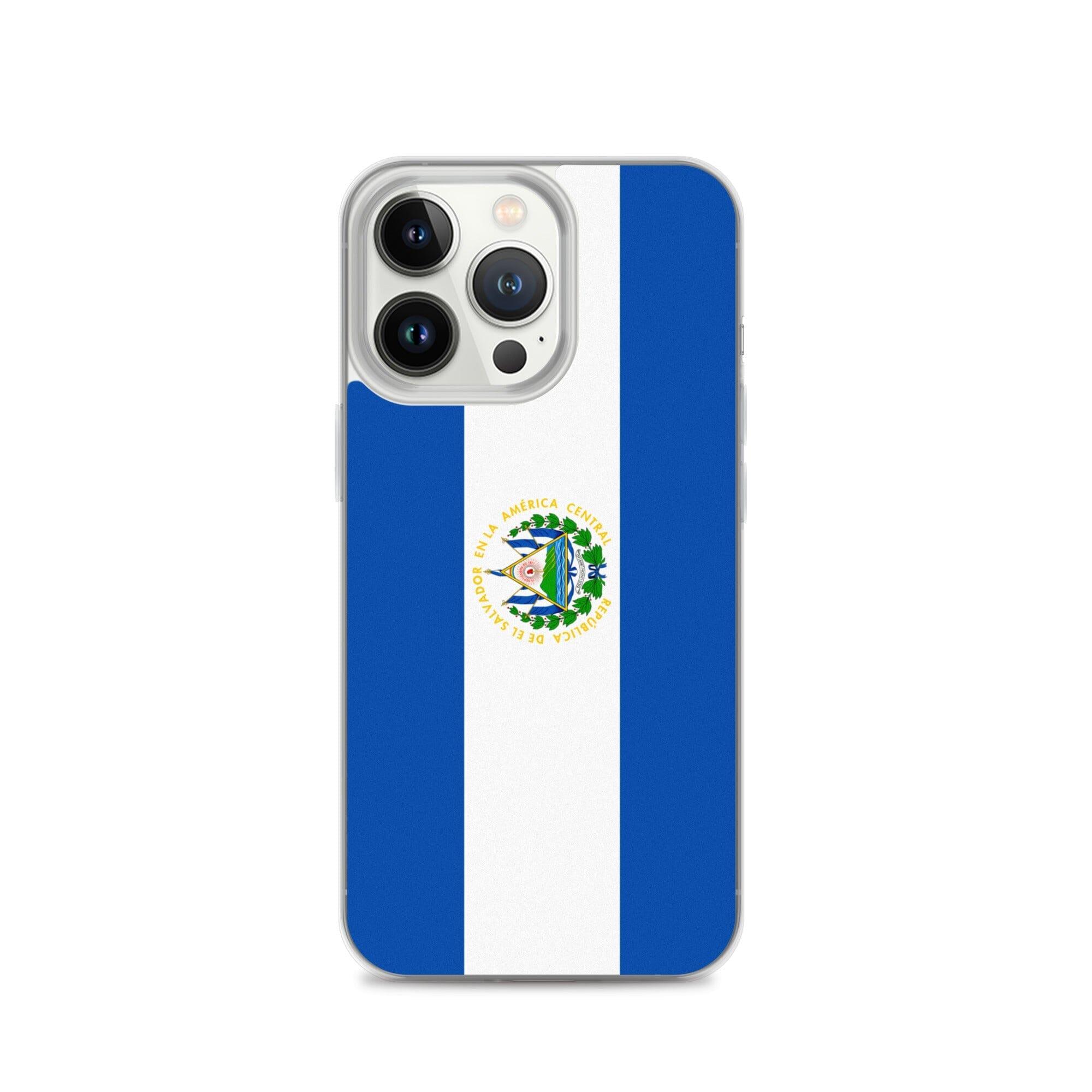 Coque de téléphone transparente avec le drapeau du Salvador, offrant une protection pour iPhone.