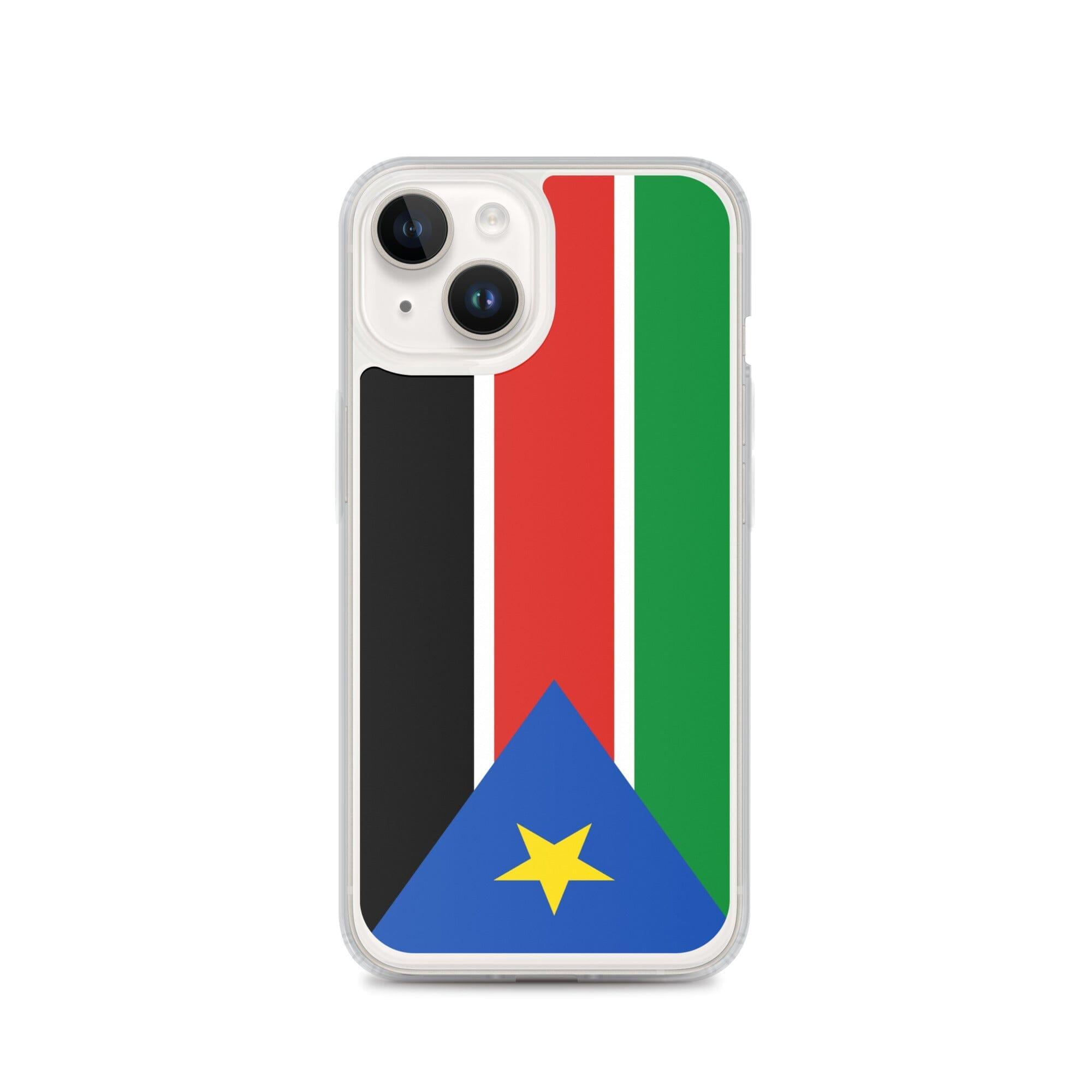 Coque de téléphone avec le drapeau du Soudan du Sud, en plastique transparent et TPU, adaptée aux modèles d'iPhone.