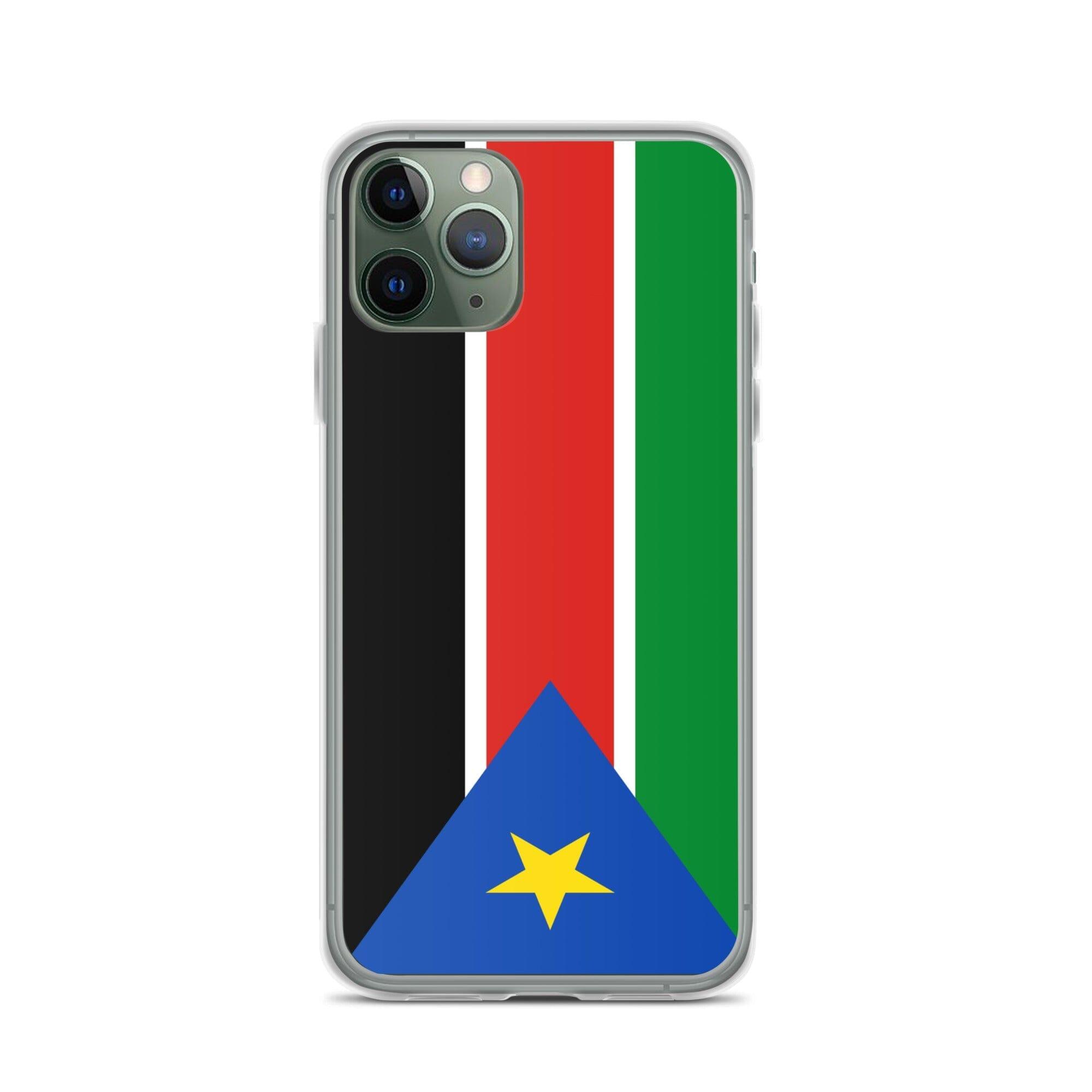 Coque de téléphone avec le drapeau du Soudan du Sud, en plastique transparent et TPU, adaptée aux modèles d'iPhone.