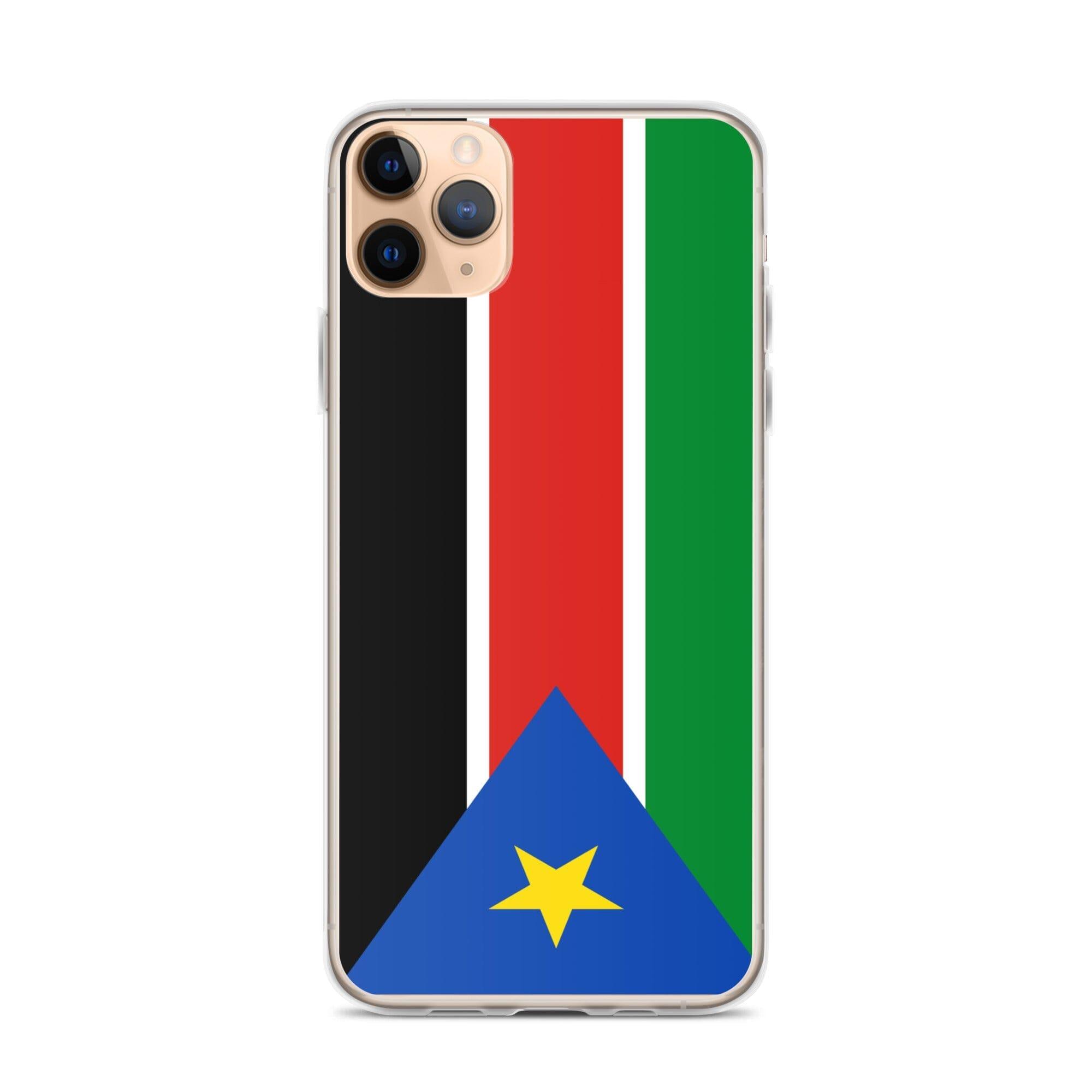 Coque de téléphone avec le drapeau du Soudan du Sud, en plastique transparent et TPU, adaptée aux modèles d'iPhone.