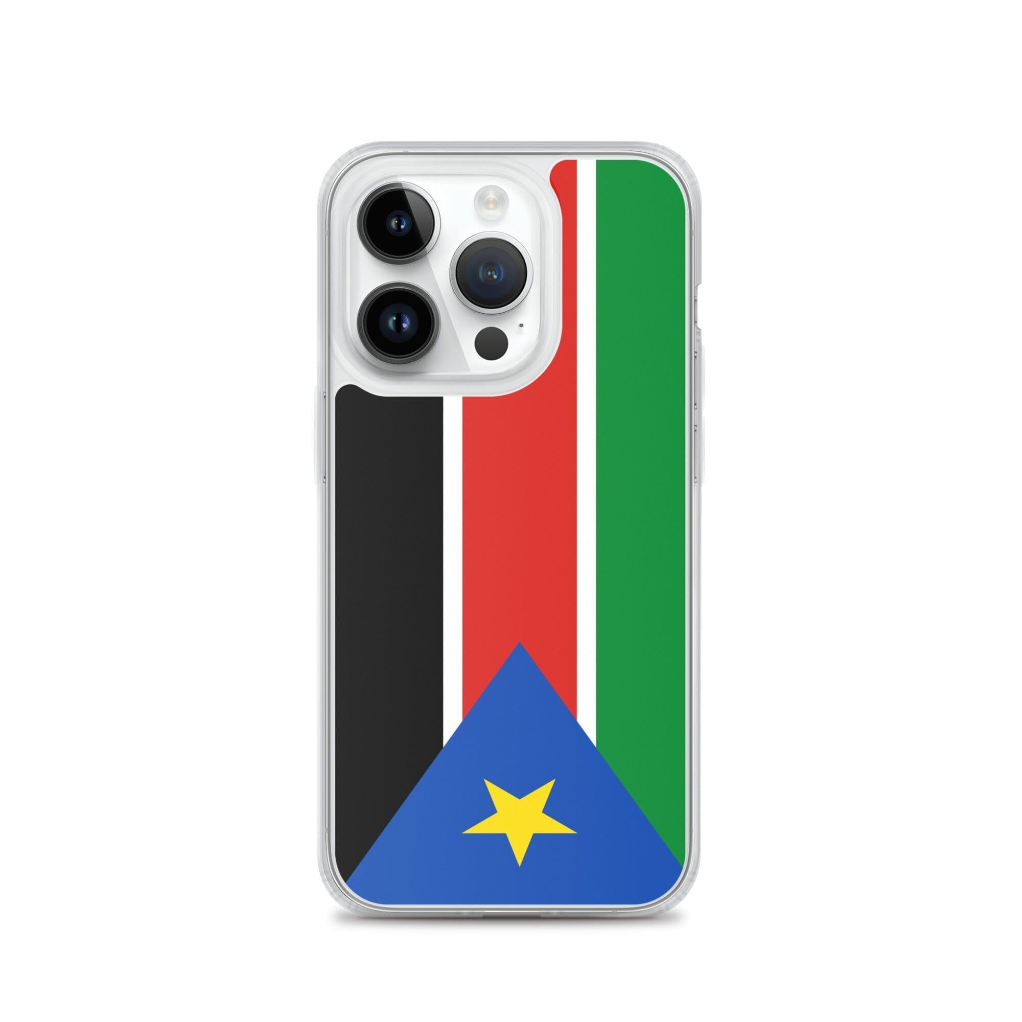 Coque de téléphone avec le drapeau du Soudan du Sud, en plastique transparent et TPU, adaptée aux modèles d'iPhone.