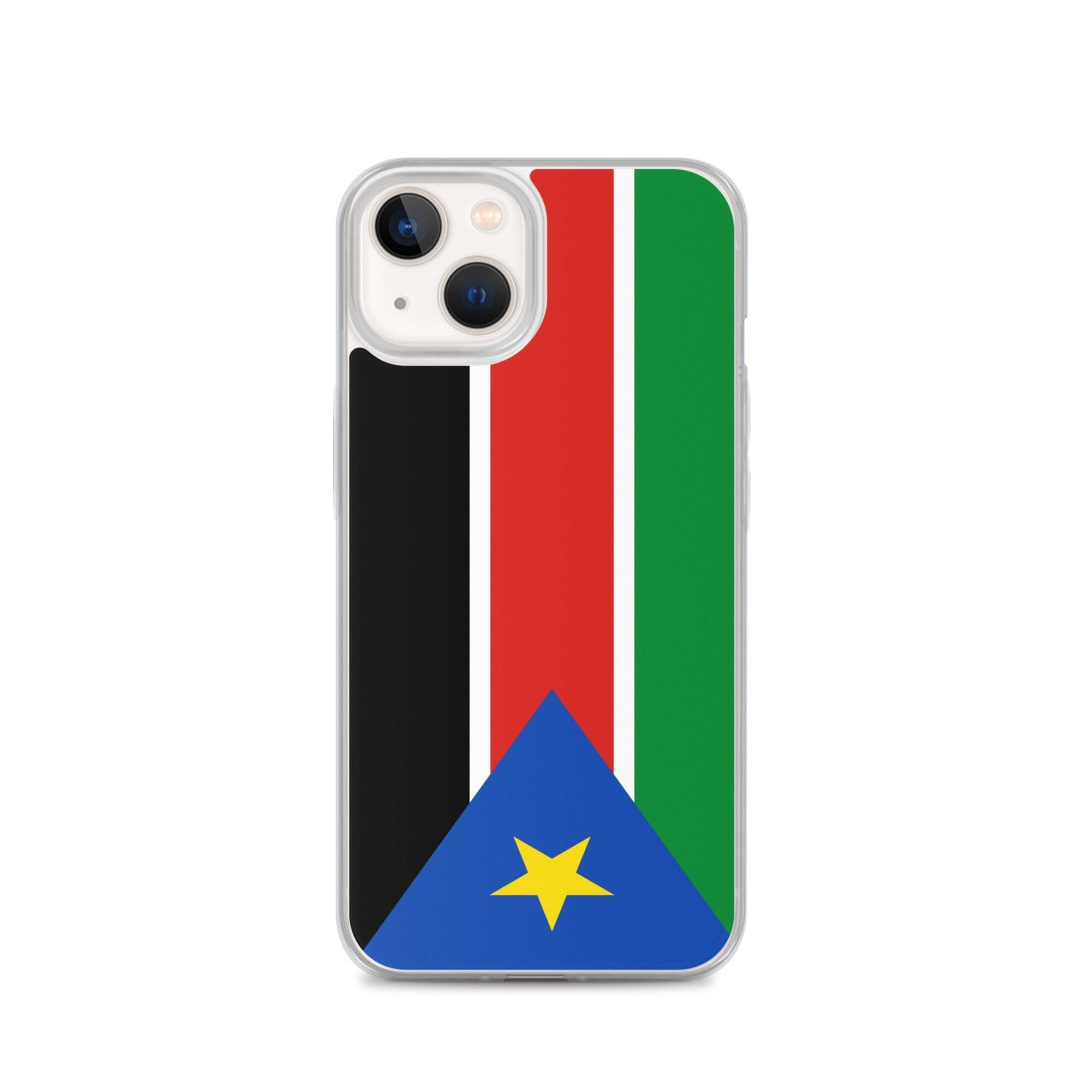 Coque de téléphone avec le drapeau du Soudan du Sud, en plastique transparent et TPU, adaptée aux modèles d'iPhone.