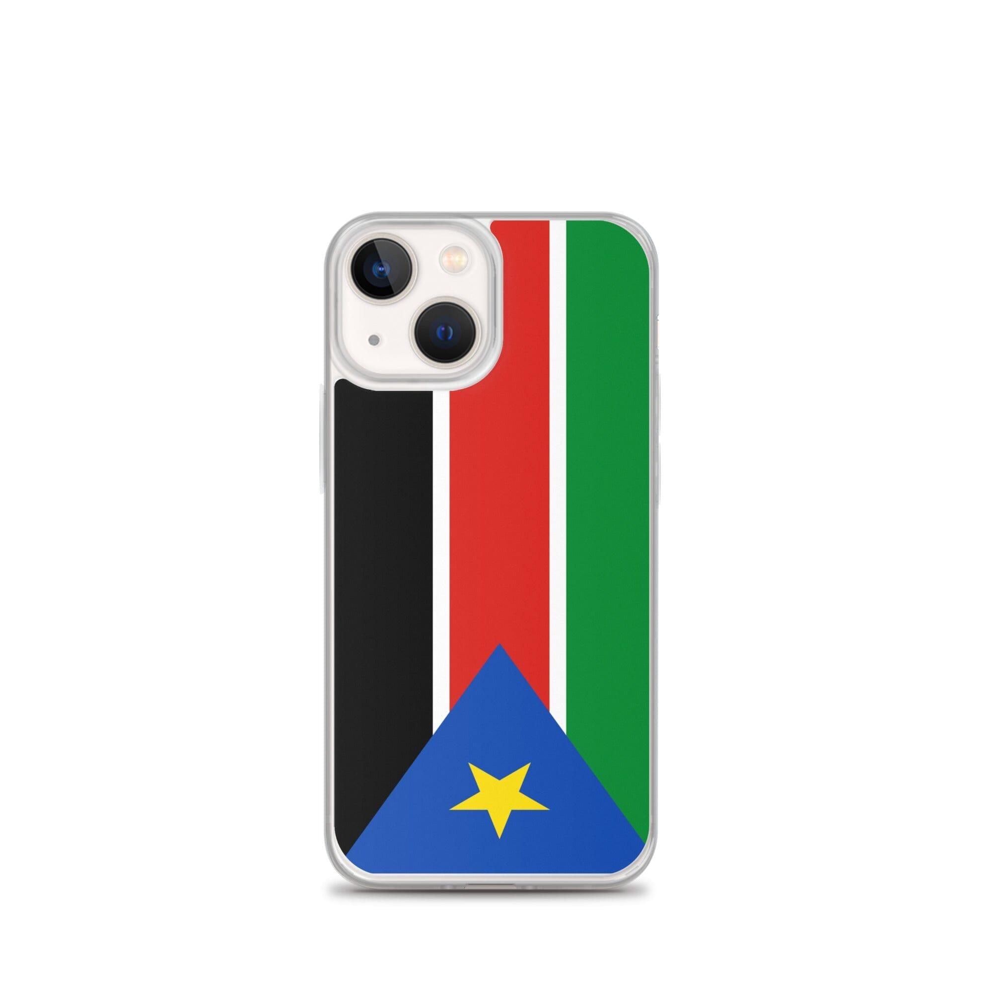 Coque de téléphone avec le drapeau du Soudan du Sud, en plastique transparent et TPU, adaptée aux modèles d'iPhone.