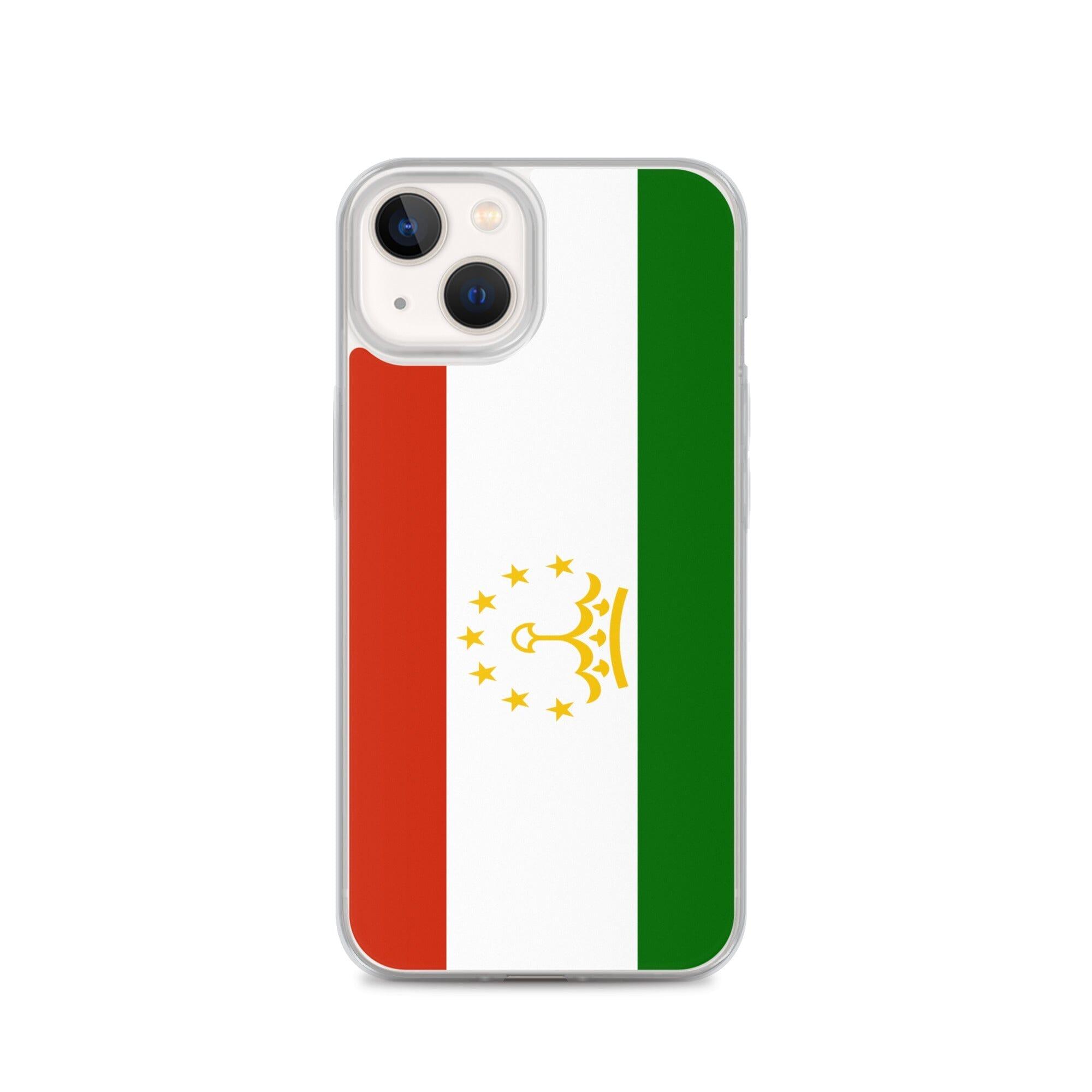 Coque de téléphone avec le drapeau du Tadjikistan, en plastique transparent et TPU, pour iPhone.