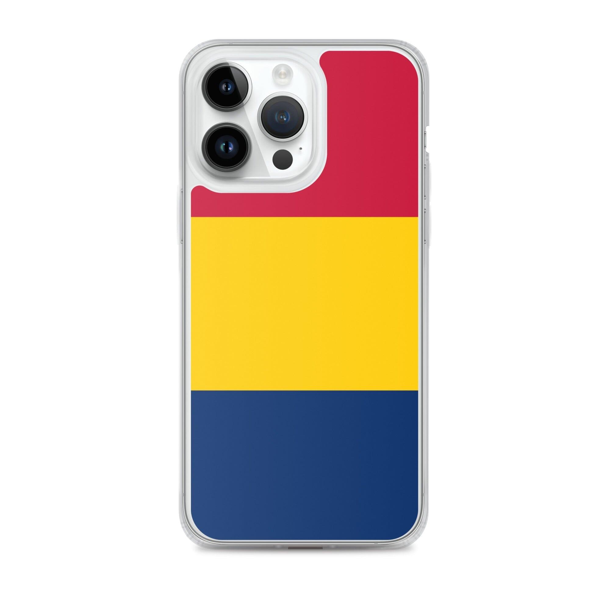 Coque de téléphone transparente avec le drapeau du Tchad, offrant une protection pour iPhone.