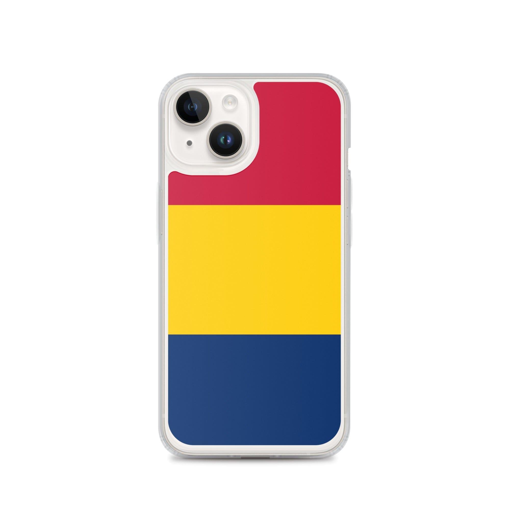 Coque de téléphone transparente avec le drapeau du Tchad, offrant une protection pour iPhone.