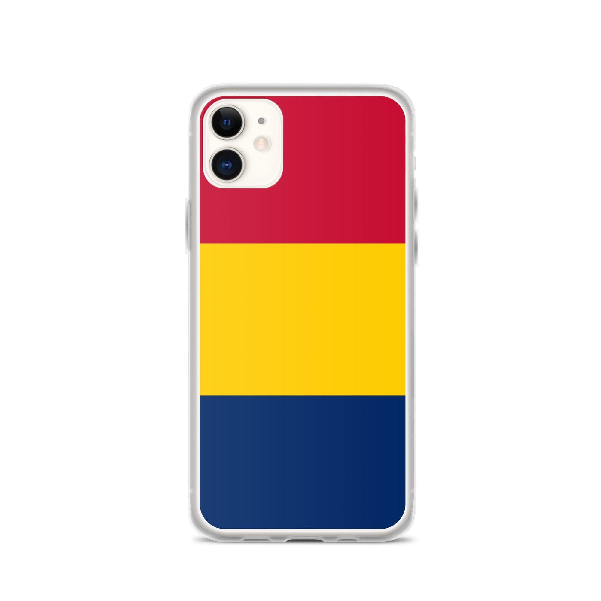 Coque de téléphone transparente avec le drapeau du Tchad, offrant une protection pour iPhone.