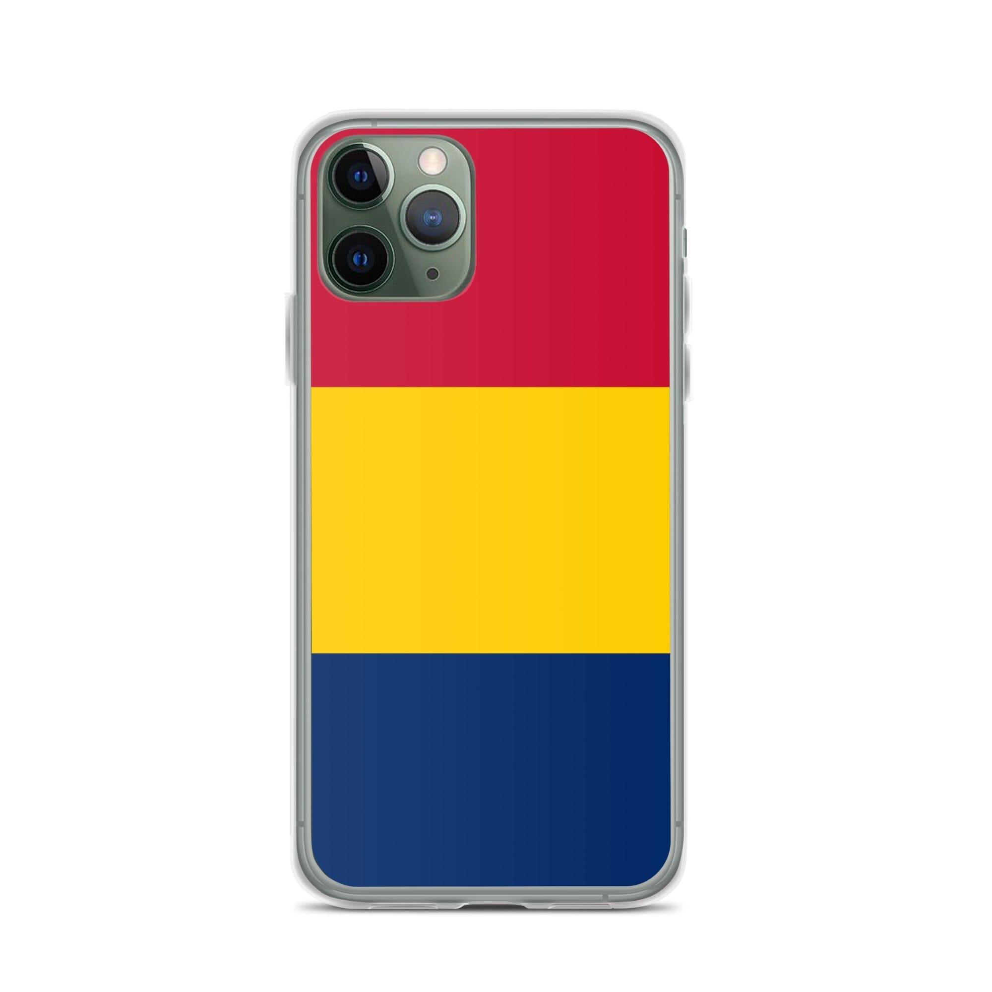 Coque de téléphone transparente avec le drapeau du Tchad, offrant une protection pour iPhone.