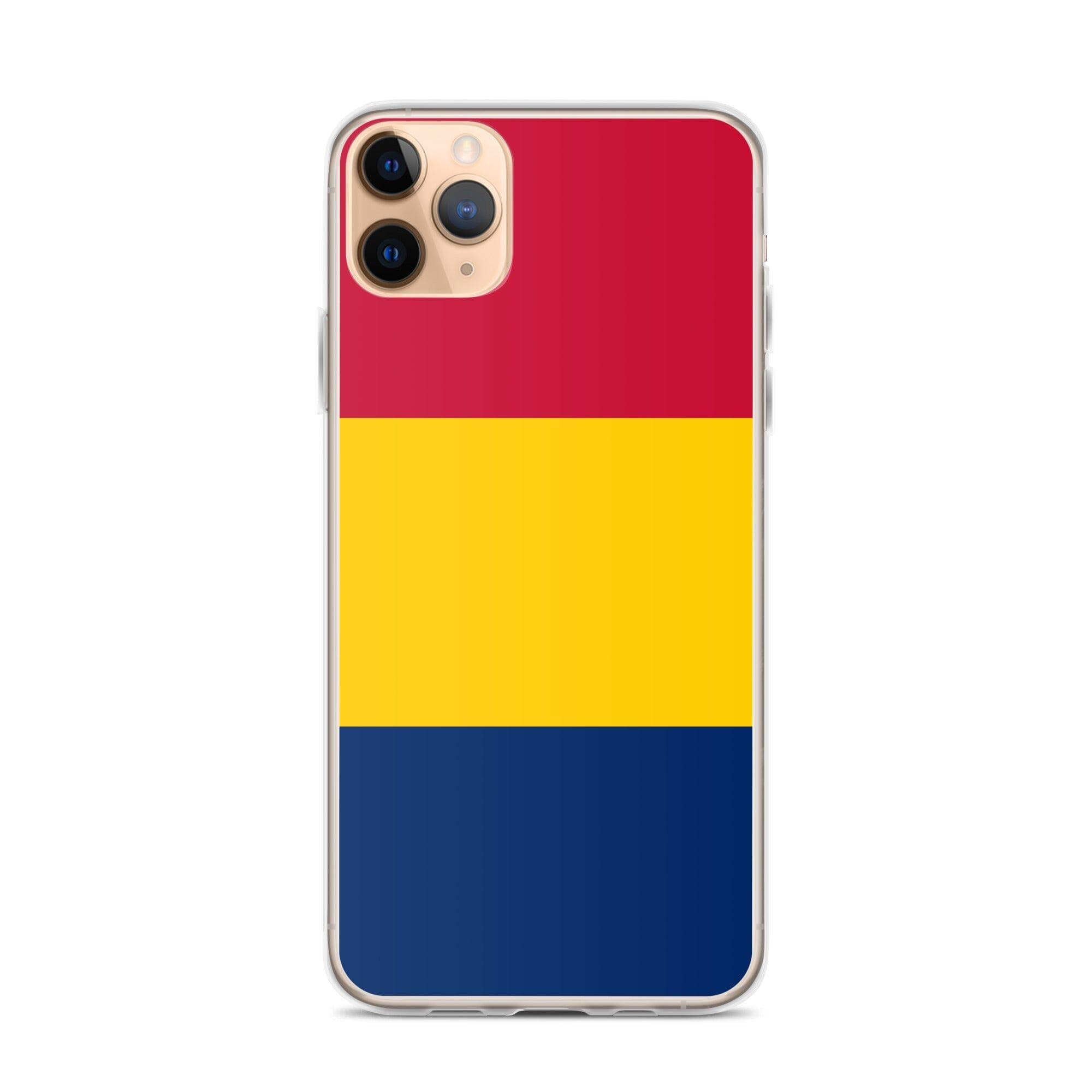 Coque de téléphone transparente avec le drapeau du Tchad, offrant une protection pour iPhone.