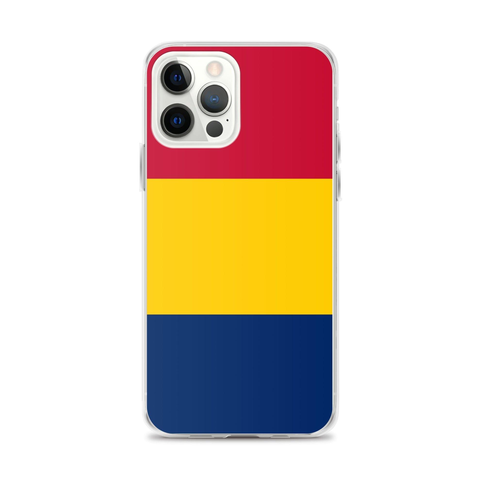 Coque de téléphone transparente avec le drapeau du Tchad, offrant une protection pour iPhone.