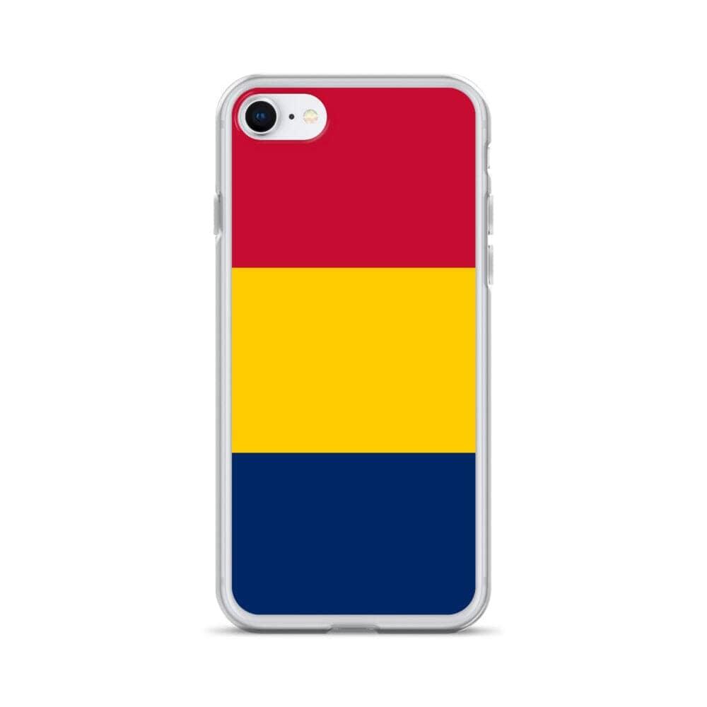 Coque de téléphone transparente avec le drapeau du Tchad, offrant une protection pour iPhone.