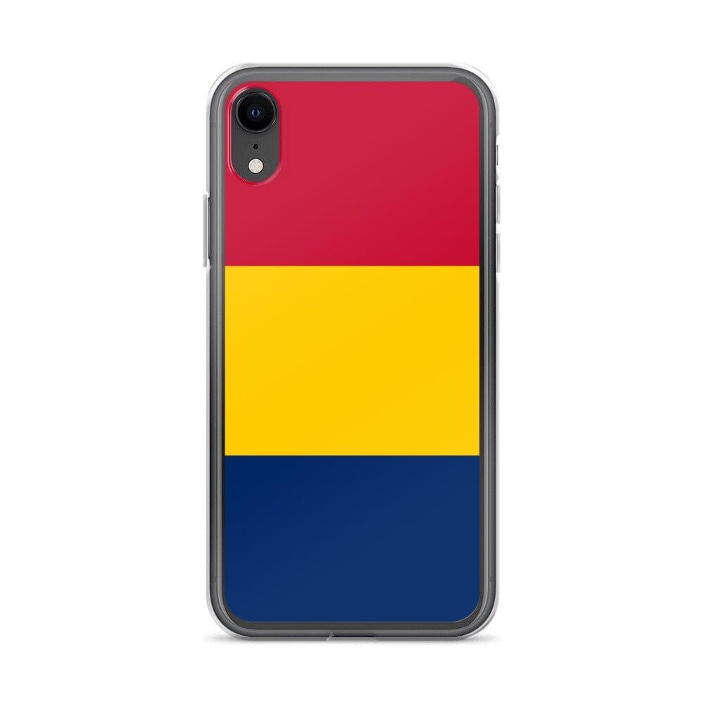 Coque de téléphone transparente avec le drapeau du Tchad, offrant une protection pour iPhone.