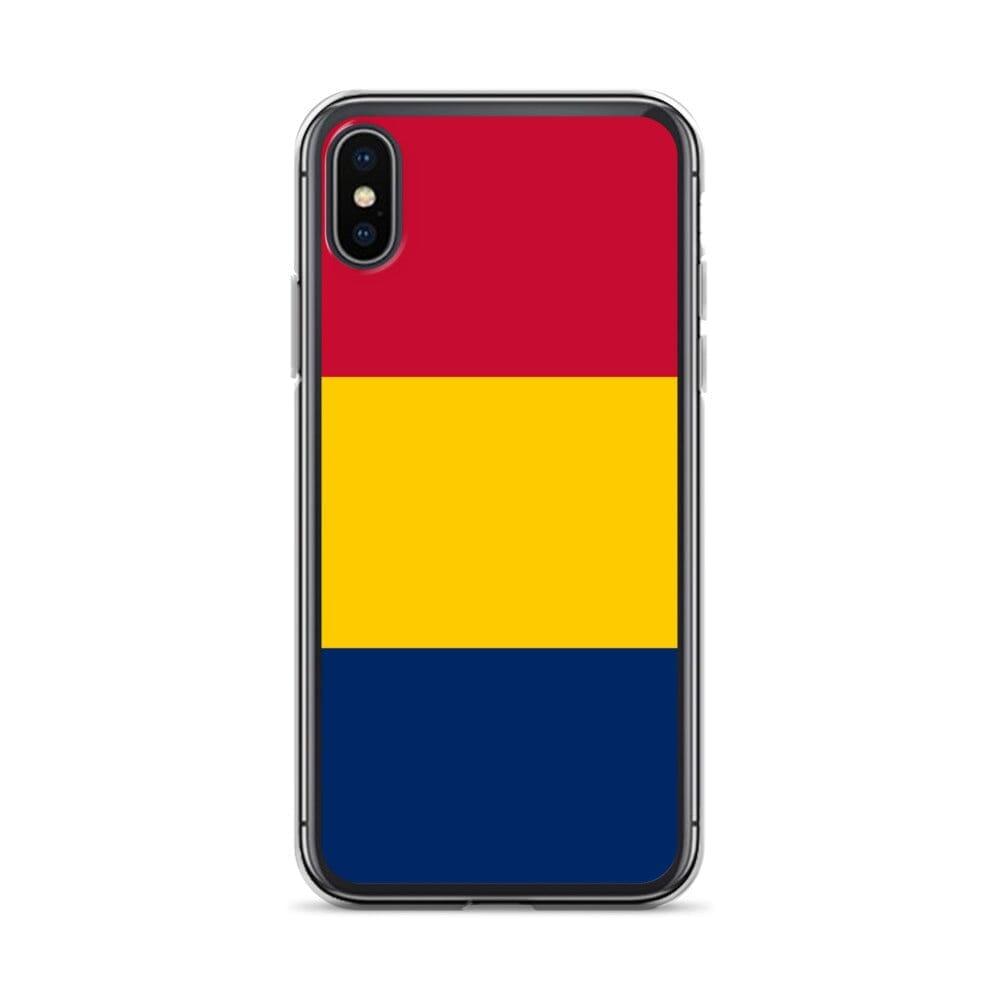 Coque de téléphone transparente avec le drapeau du Tchad, offrant une protection pour iPhone.