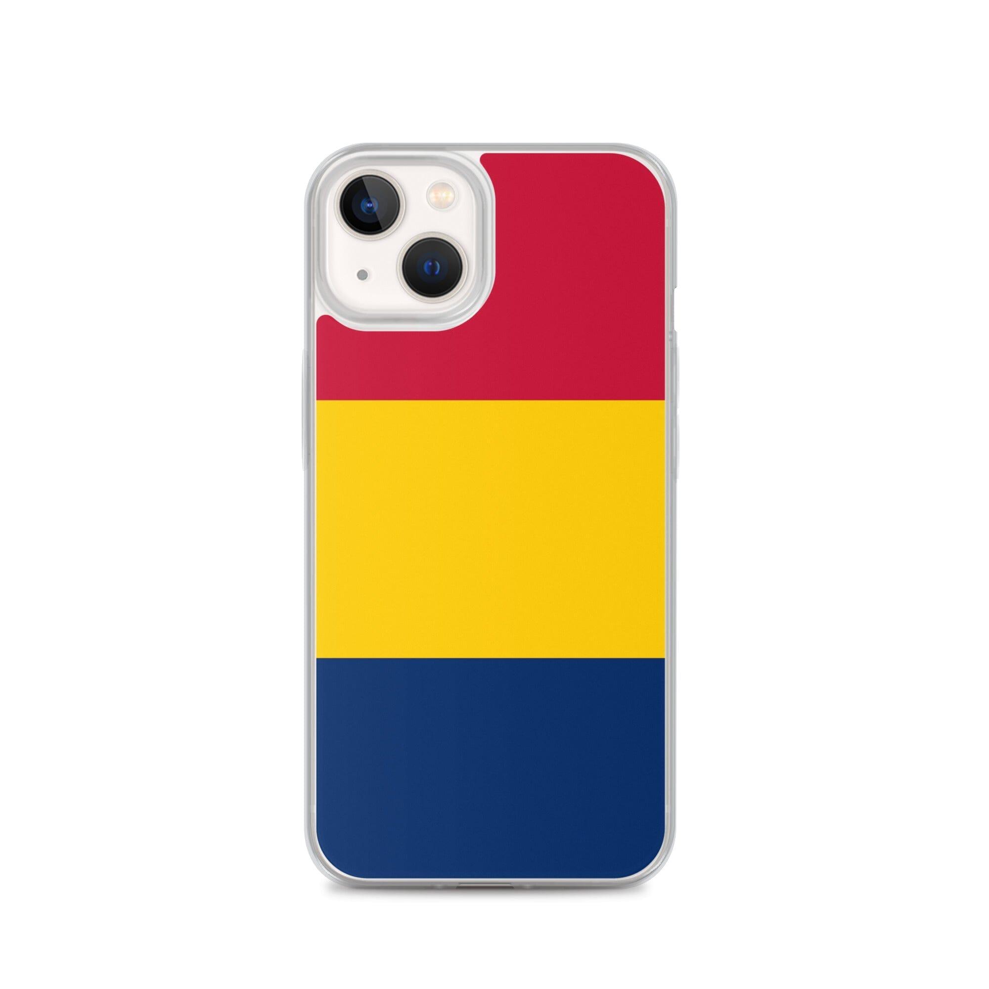 Coque de téléphone transparente avec le drapeau du Tchad, offrant une protection pour iPhone.