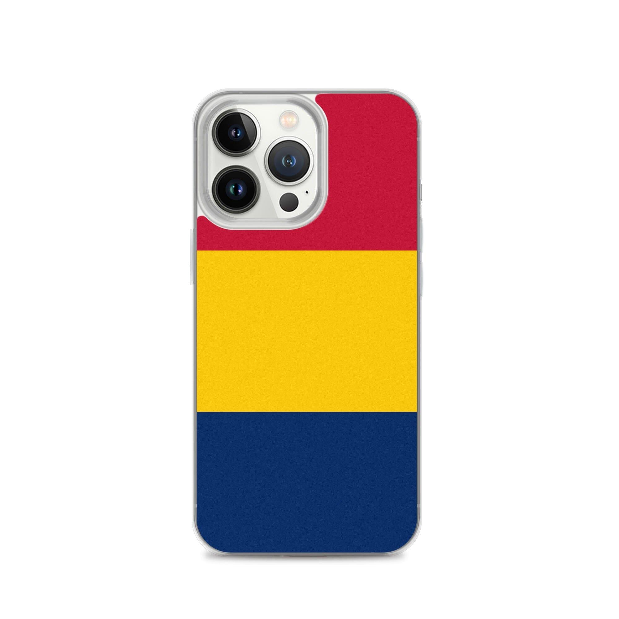 Coque de téléphone transparente avec le drapeau du Tchad, offrant une protection pour iPhone.