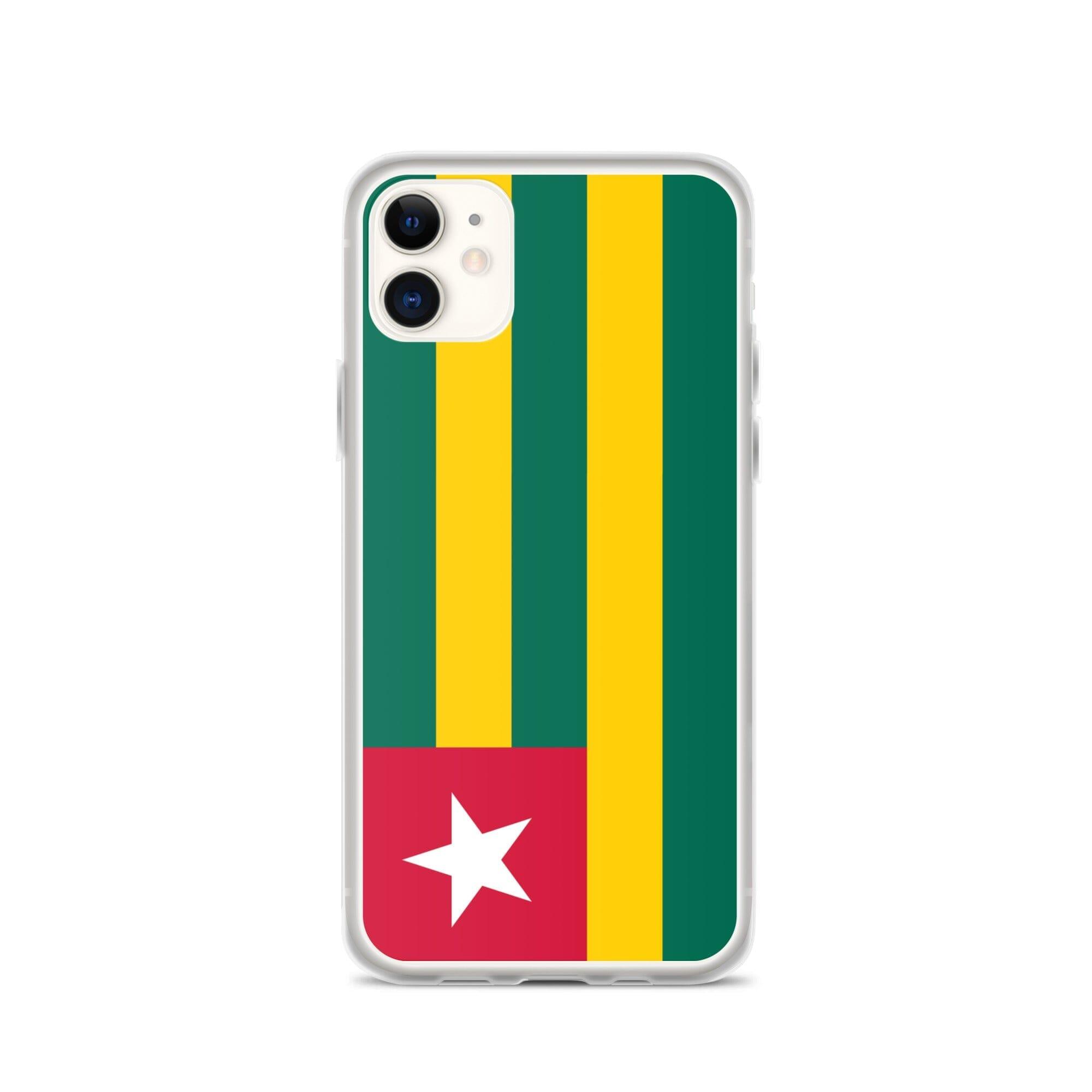 Coque de téléphone transparente avec le drapeau du Togo, offrant une protection pour iPhone.