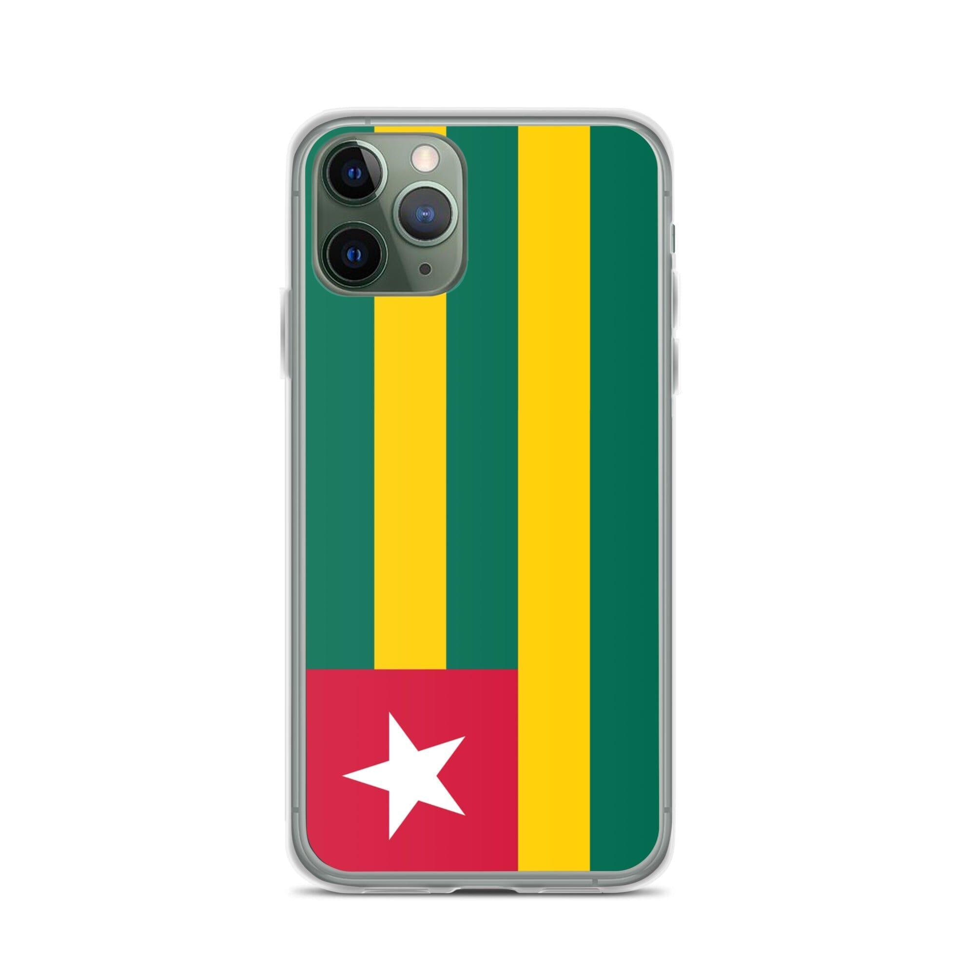 Coque de téléphone transparente avec le drapeau du Togo, offrant une protection pour iPhone.