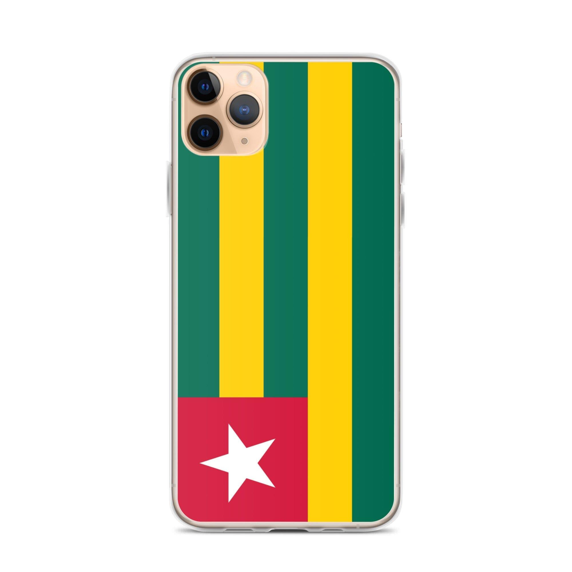 Coque de téléphone transparente avec le drapeau du Togo, offrant une protection pour iPhone.