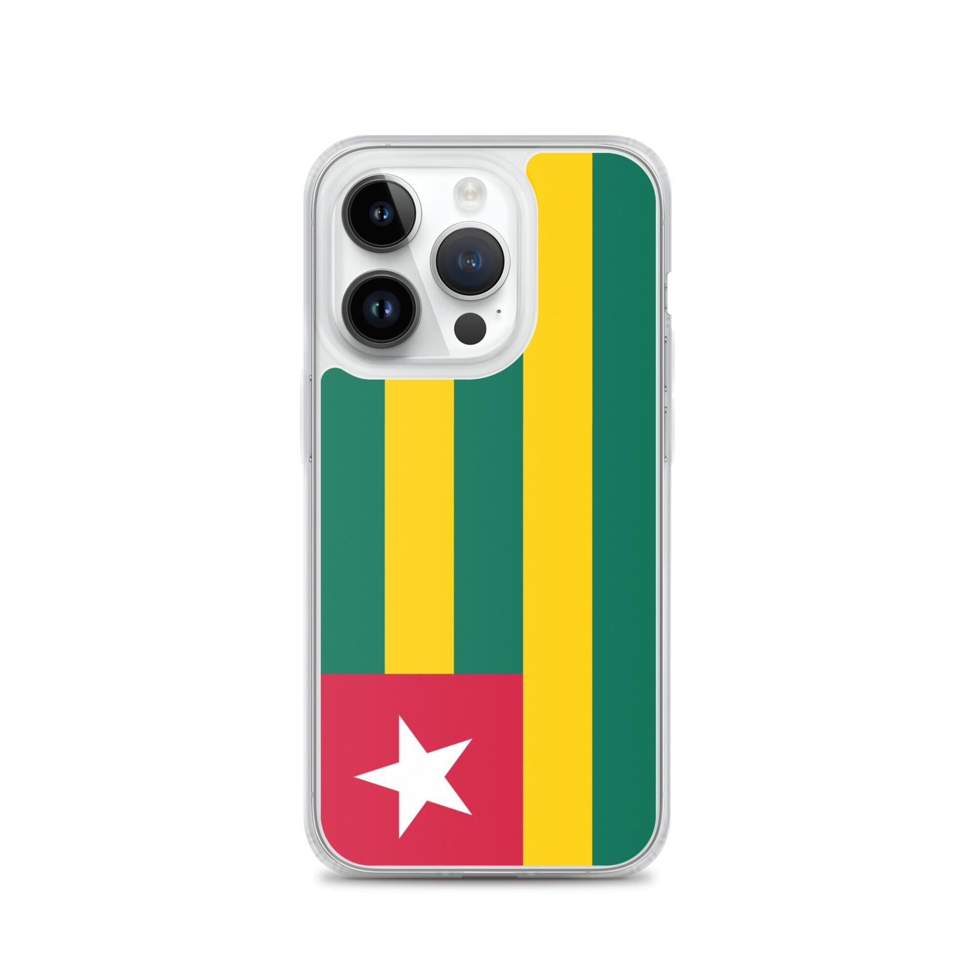 Coque de téléphone transparente avec le drapeau du Togo, offrant une protection pour iPhone.