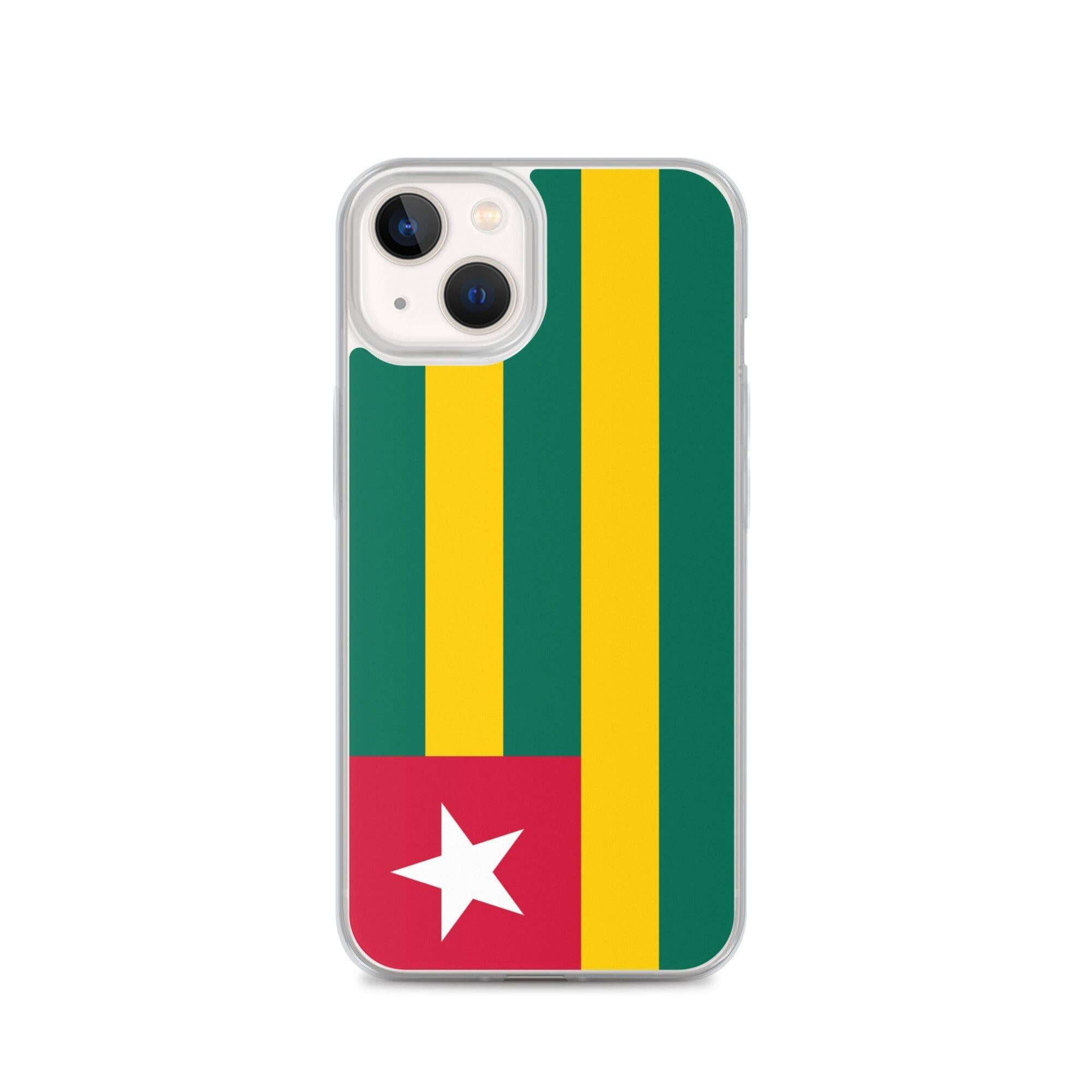 Coque de téléphone transparente avec le drapeau du Togo, offrant une protection pour iPhone.