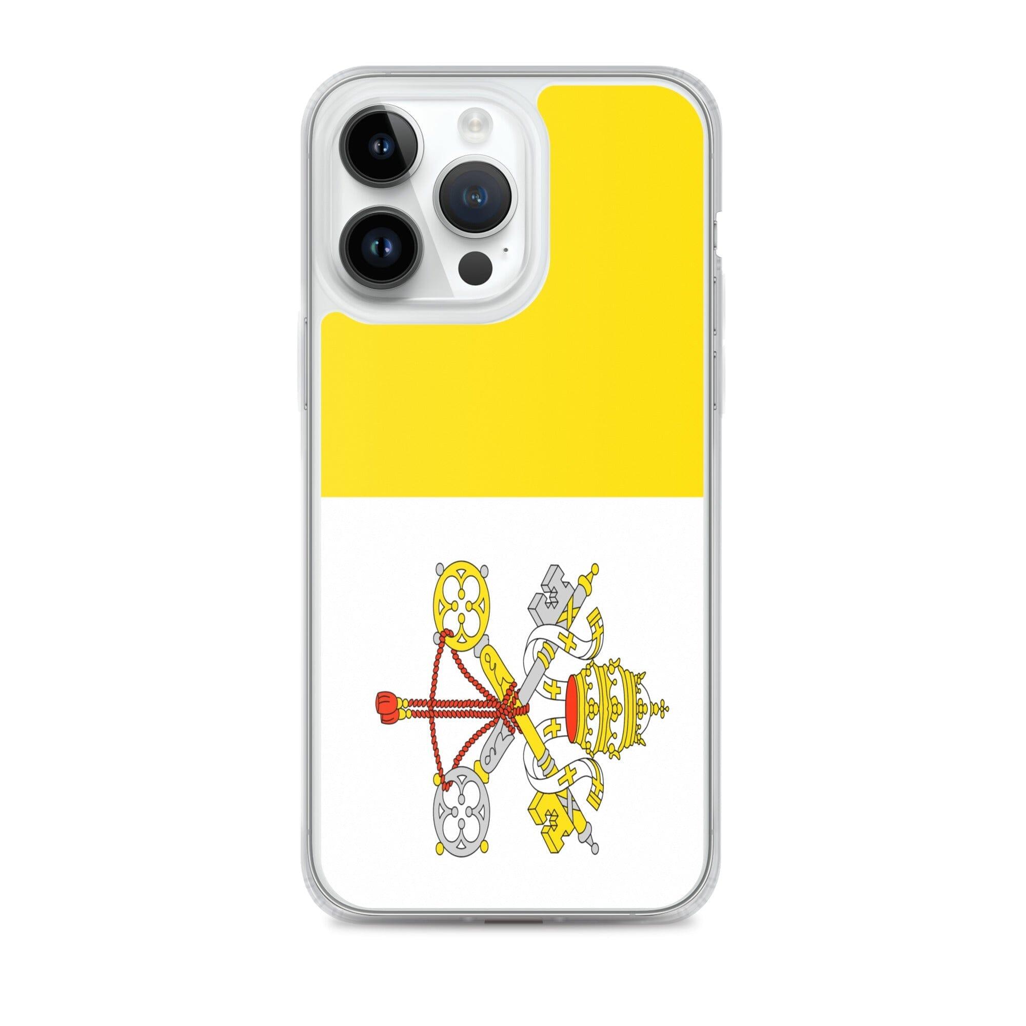 Coque de téléphone transparente avec le drapeau du Vatican, offrant une protection pour iPhone.