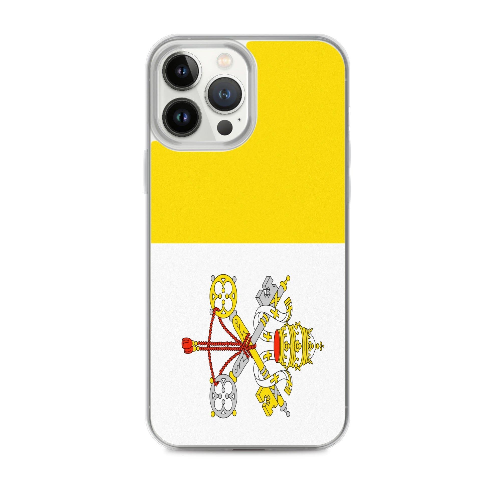 Coque de téléphone transparente avec le drapeau du Vatican, offrant une protection pour iPhone.