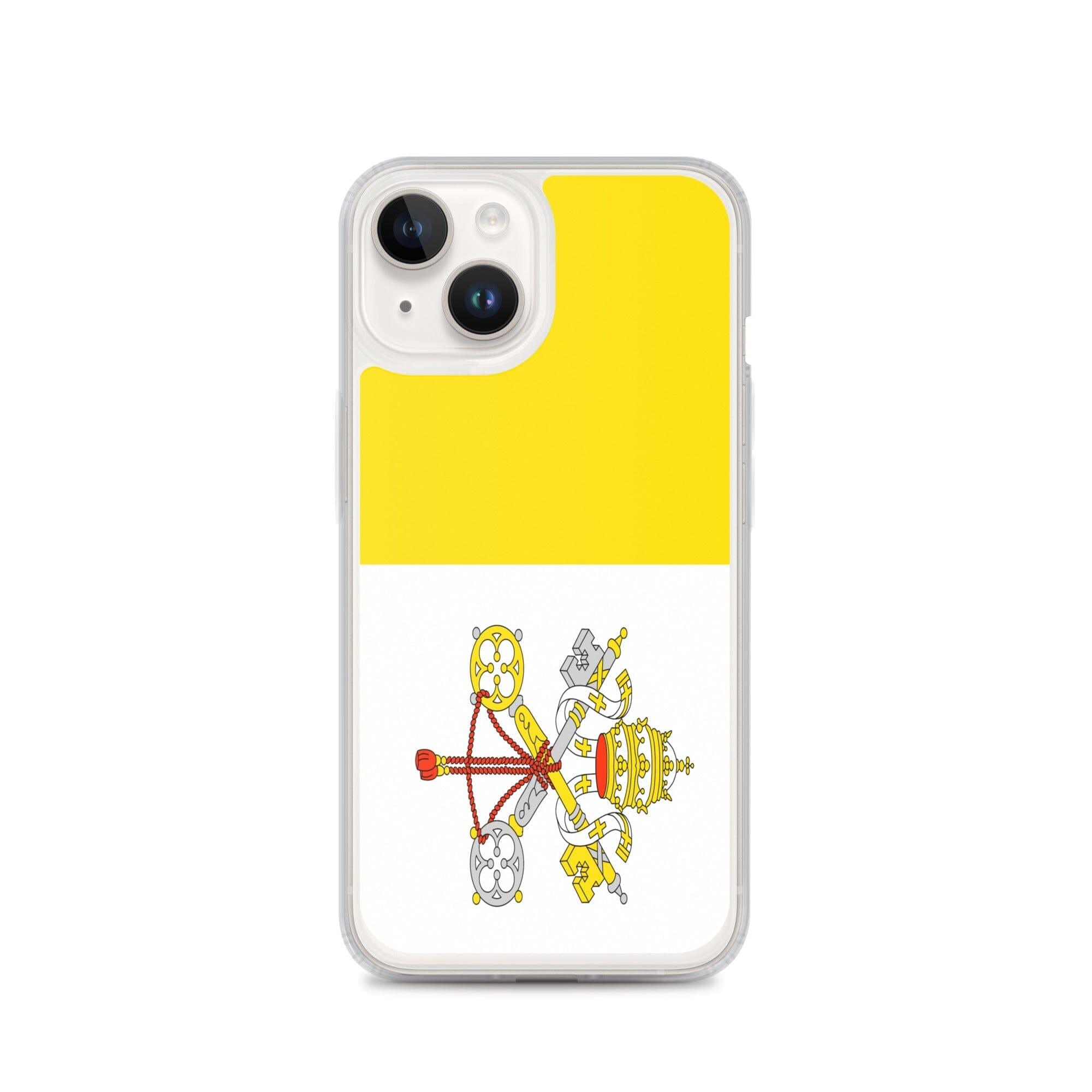 Coque de téléphone transparente avec le drapeau du Vatican, offrant une protection pour iPhone.