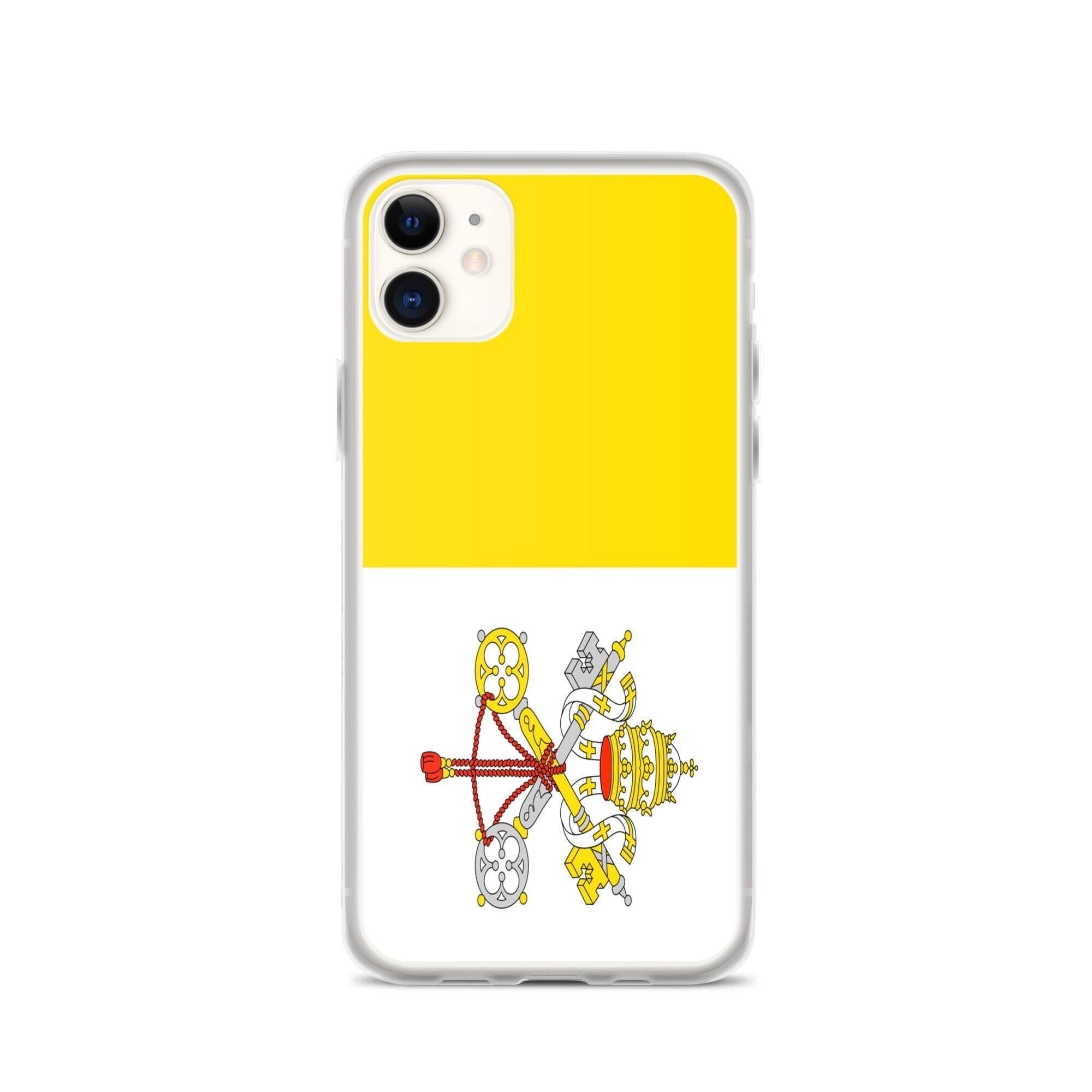 Coque de téléphone transparente avec le drapeau du Vatican, offrant une protection pour iPhone.