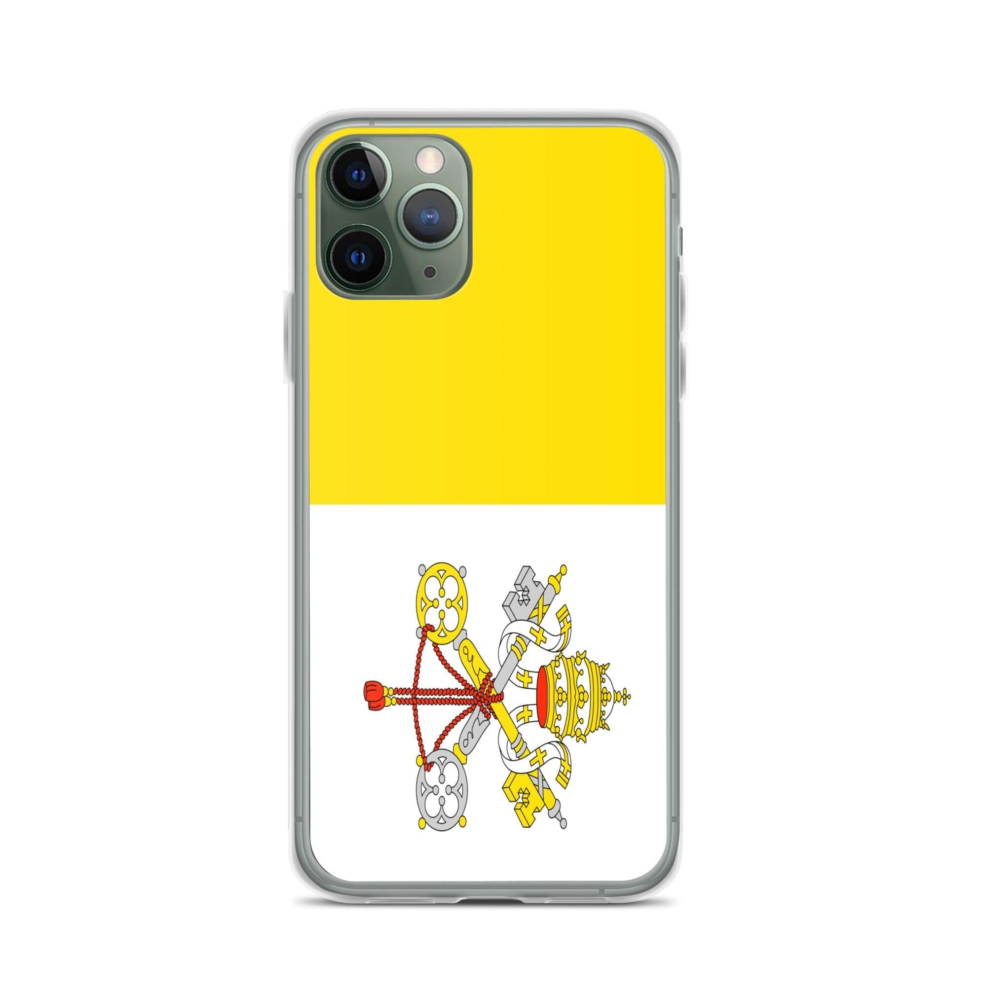 Coque de téléphone transparente avec le drapeau du Vatican, offrant une protection pour iPhone.