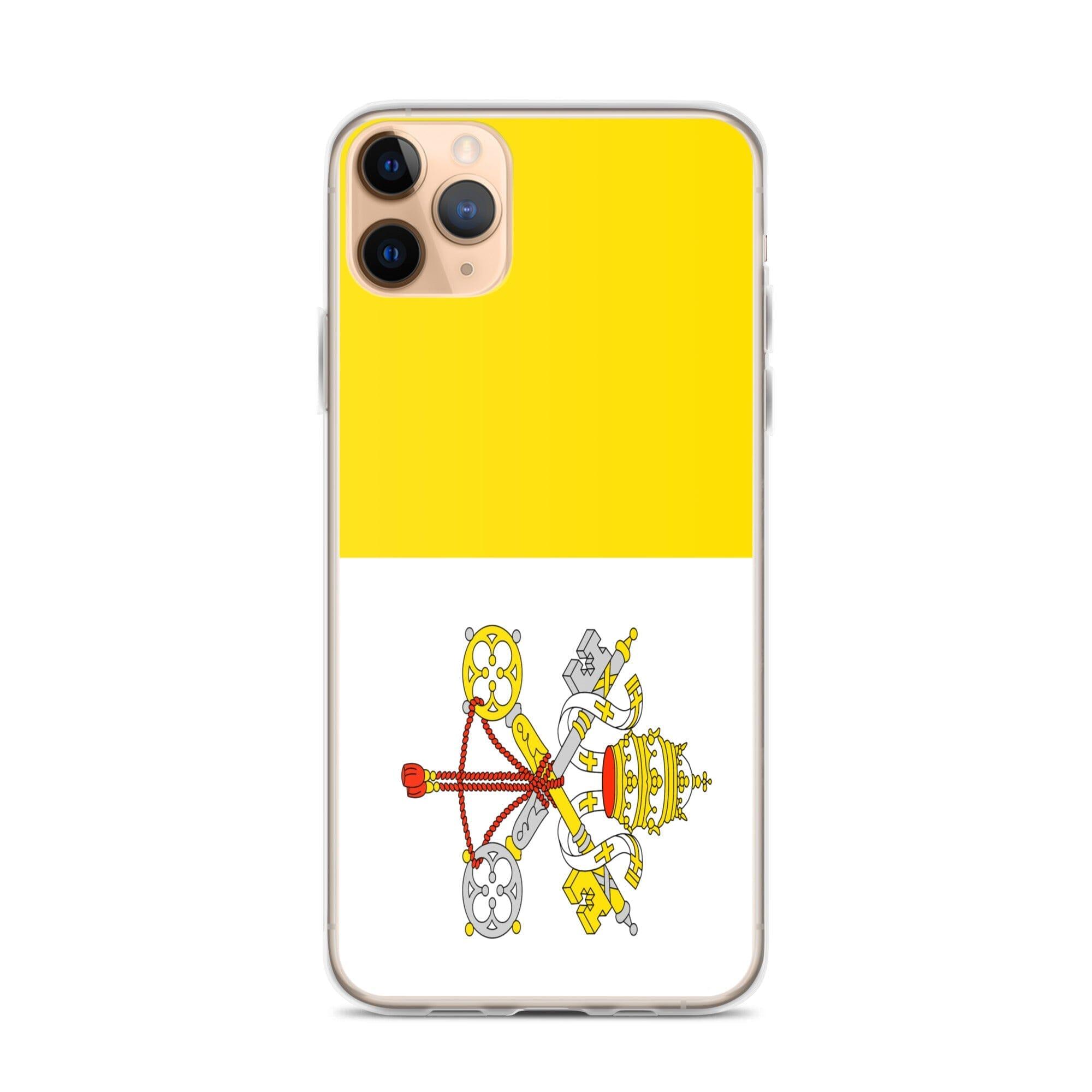 Coque de téléphone transparente avec le drapeau du Vatican, offrant une protection pour iPhone.