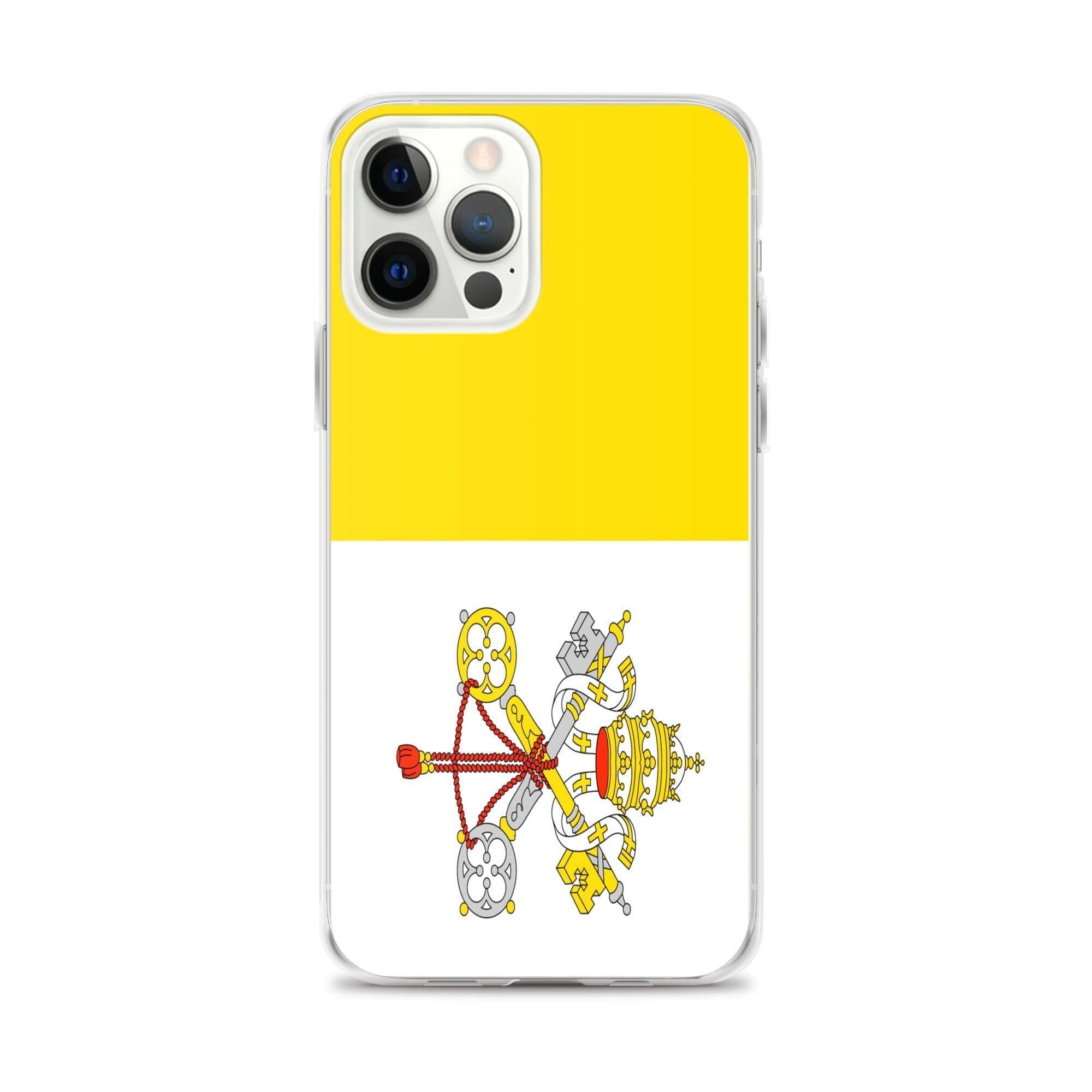 Coque de téléphone transparente avec le drapeau du Vatican, offrant une protection pour iPhone.