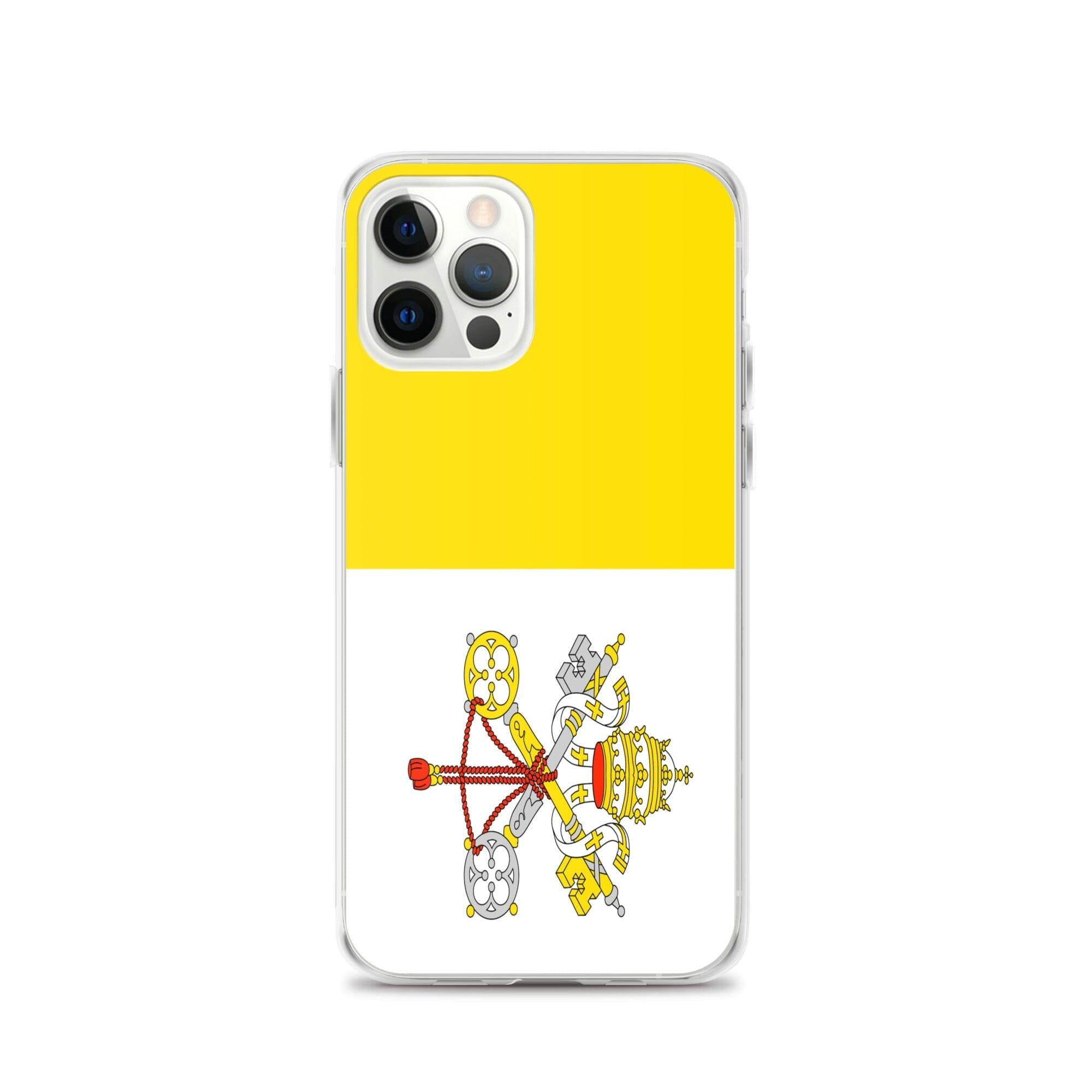 Coque de téléphone transparente avec le drapeau du Vatican, offrant une protection pour iPhone.