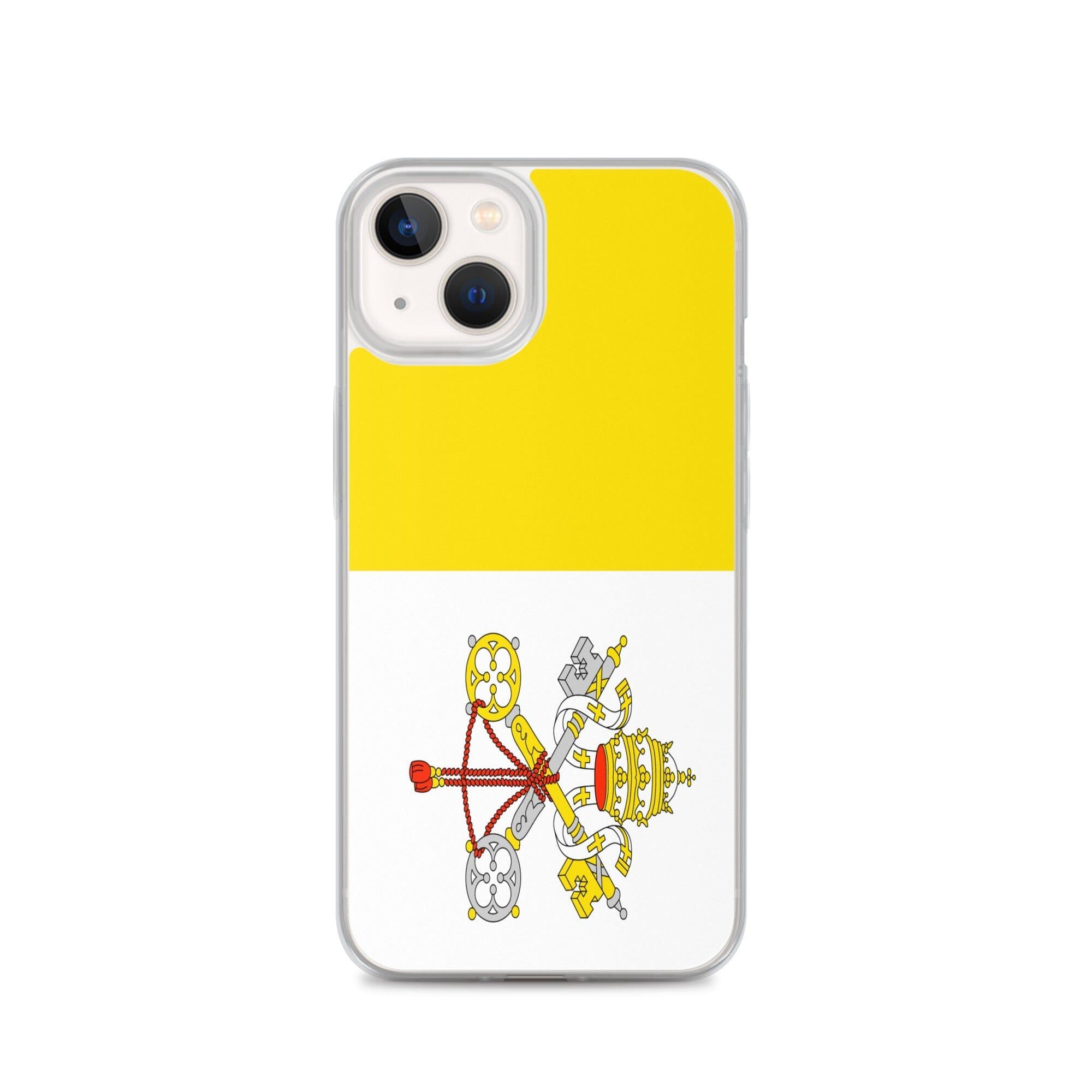 Coque de téléphone transparente avec le drapeau du Vatican, offrant une protection pour iPhone.