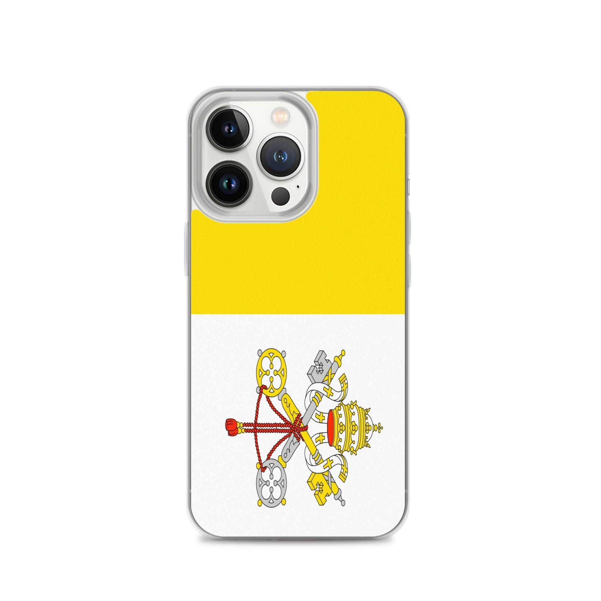 Coque de téléphone transparente avec le drapeau du Vatican, offrant une protection pour iPhone.