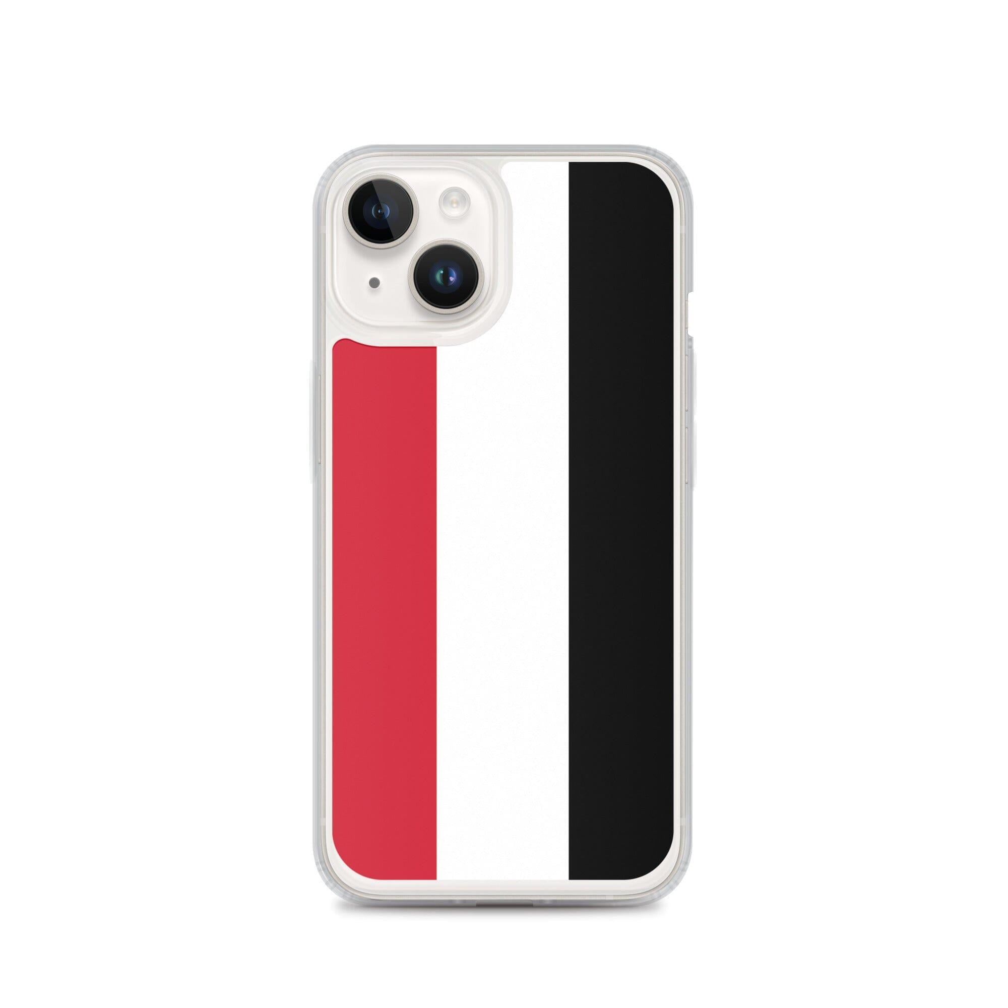 Coque de téléphone transparente avec le drapeau du Yémen, conçue pour iPhone, offrant protection et style.