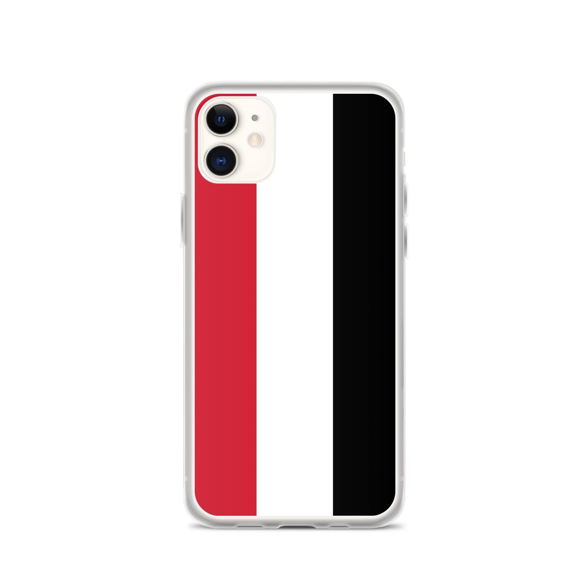 Coque de téléphone transparente avec le drapeau du Yémen, conçue pour iPhone, offrant protection et style.